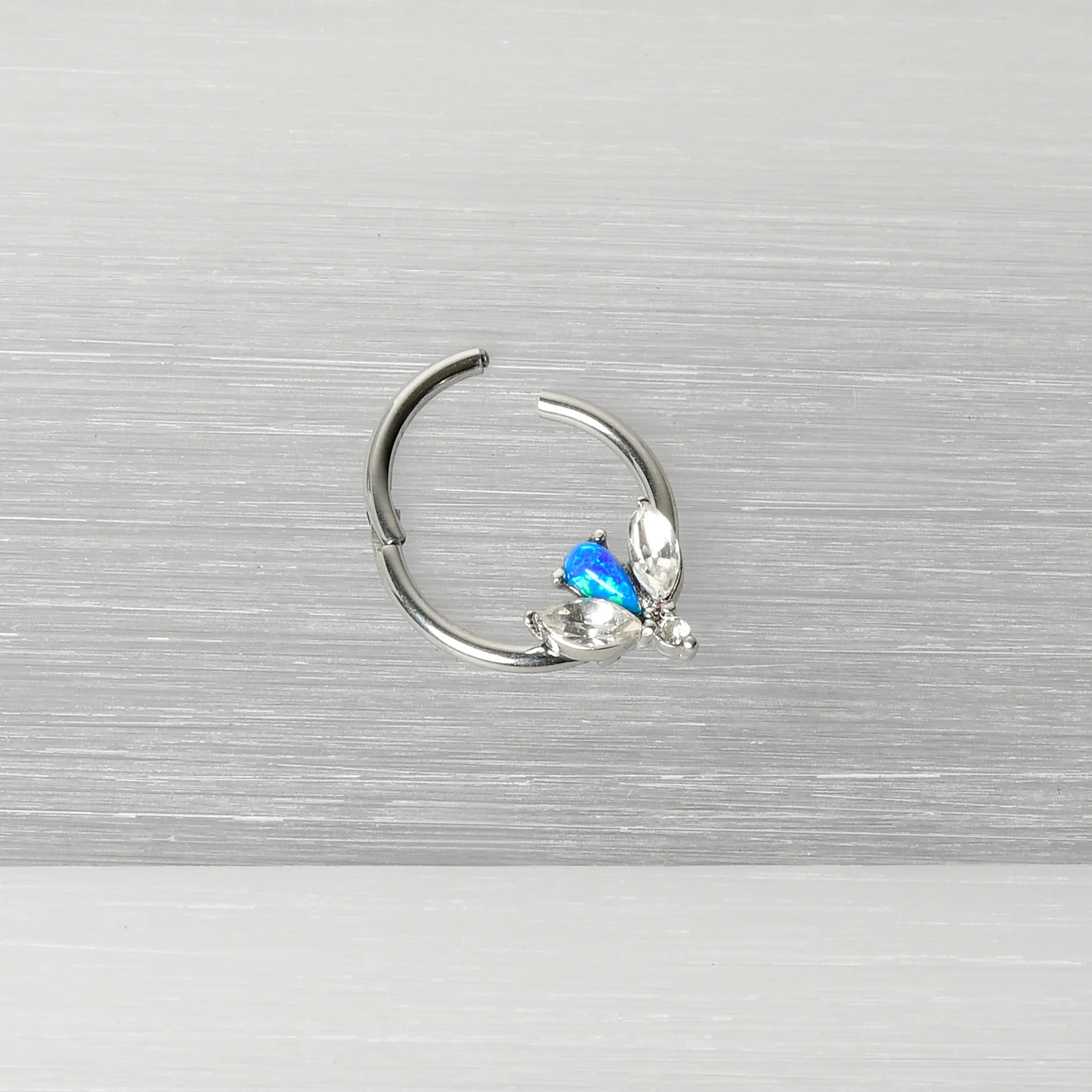 16G 3/8 Blue Faux Opal Style Flower Hinged Segment Ring - Image 6