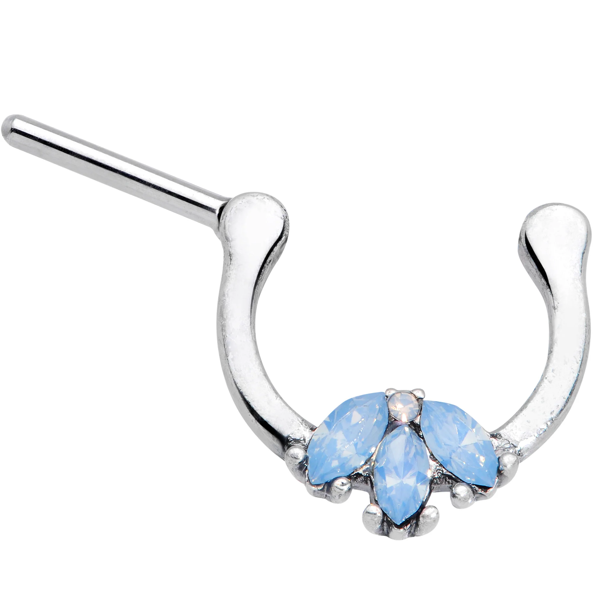 16G 3/8 Blue Faux Opal Triad Cartilage Clicker - Image 2