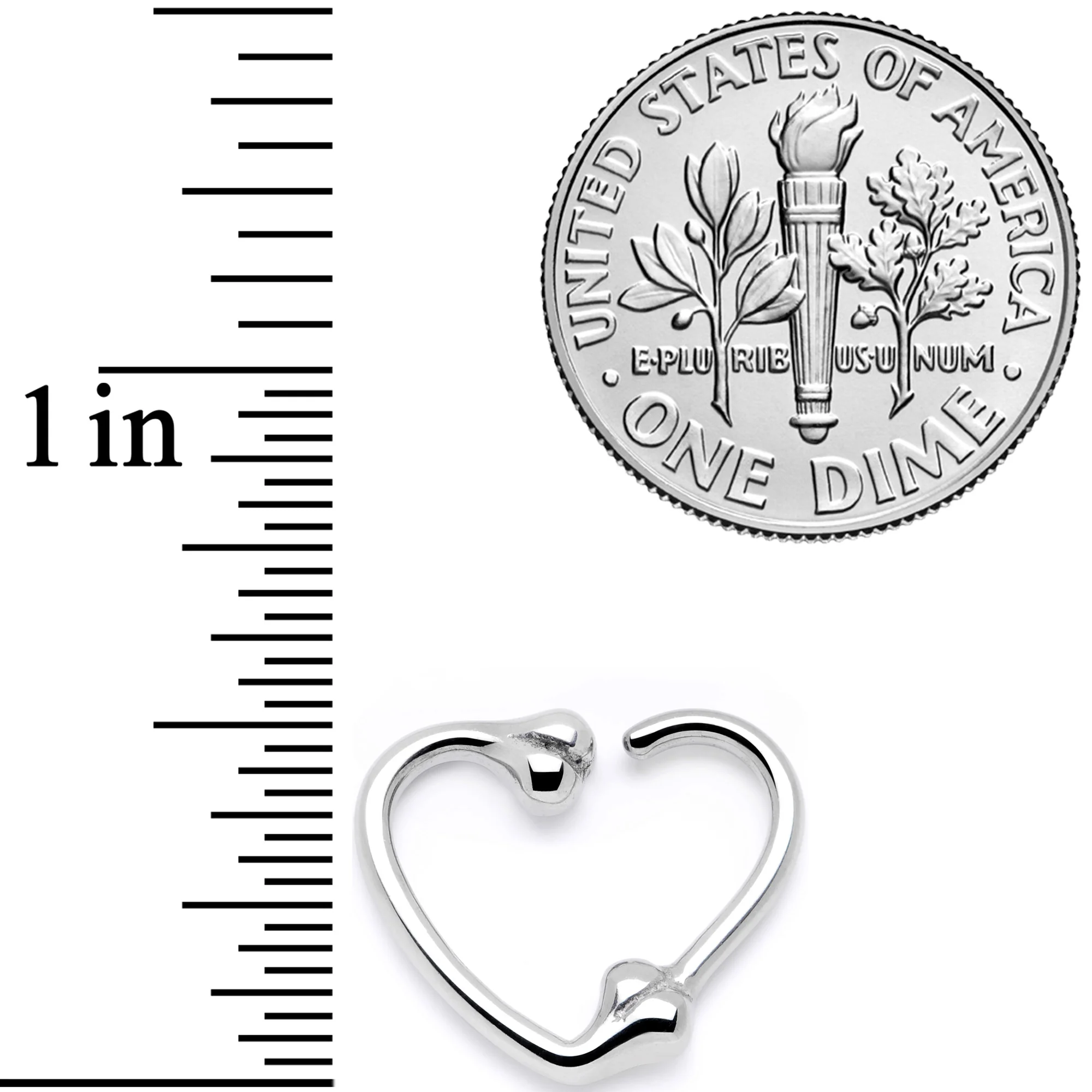 16G 3/8 Bone Heart Right Ear Closure Ring - Image 2