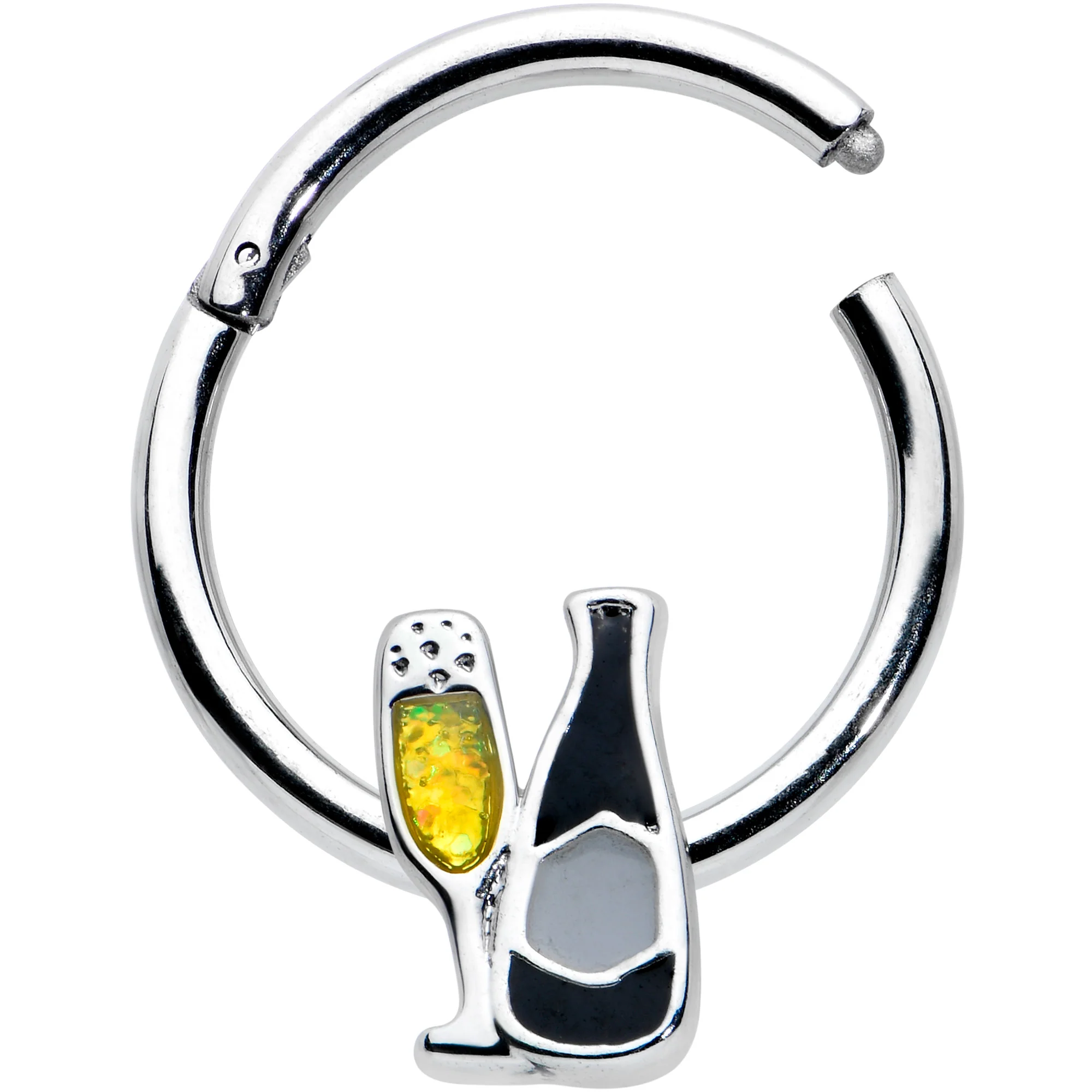 16G 3/8 Champagne Bottle Flute Yellow Hinged Segment Ring - Image 2