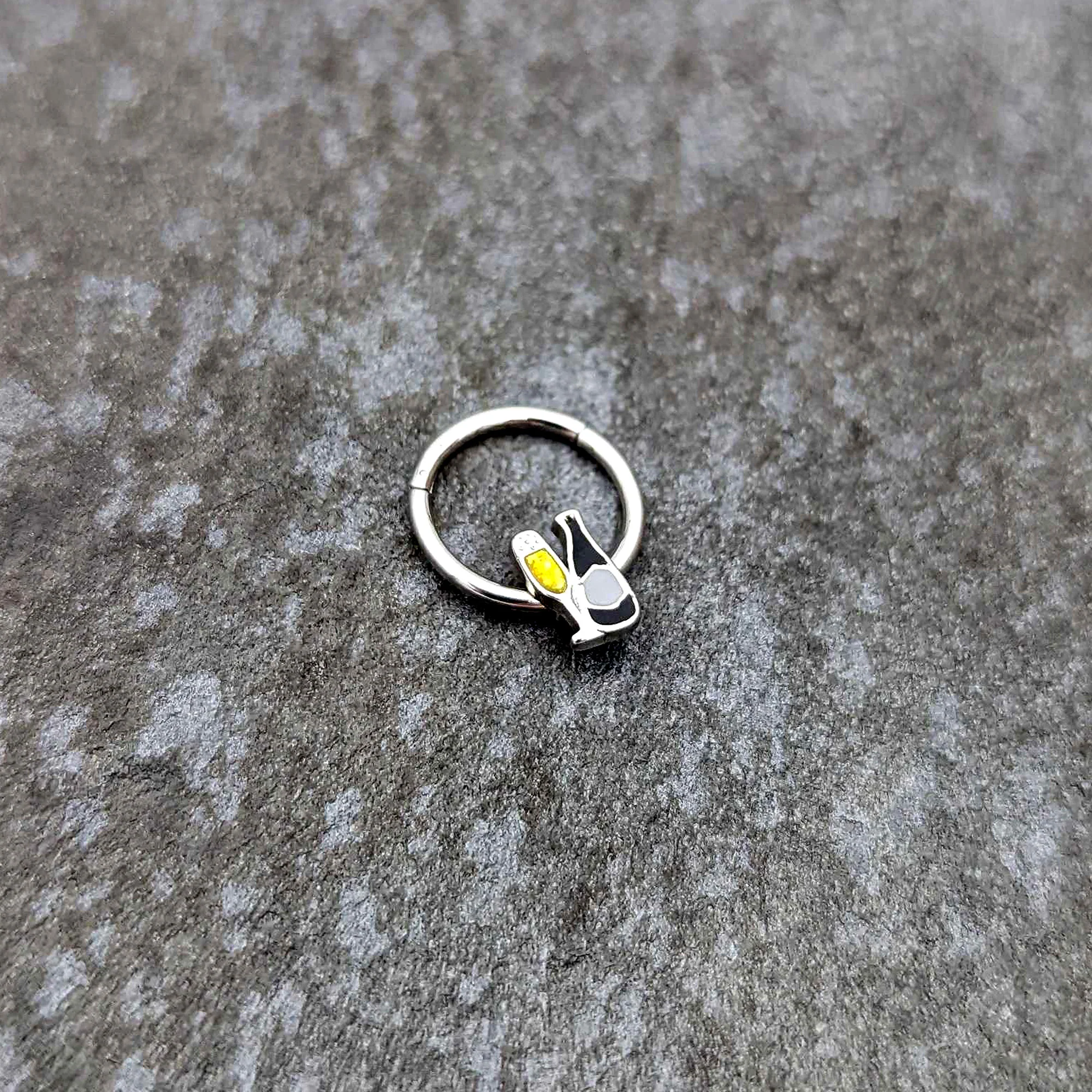 16G 3/8 Champagne Bottle Flute Yellow Hinged Segment Ring - Image 4