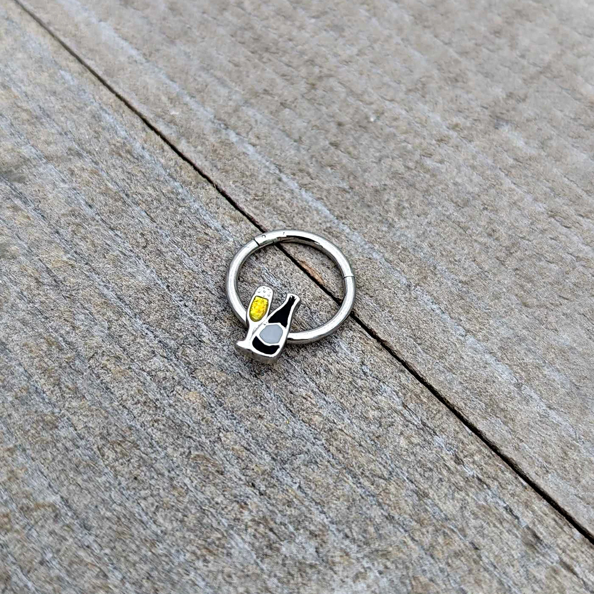 16G 3/8 Champagne Bottle Flute Yellow Hinged Segment Ring - Image 6
