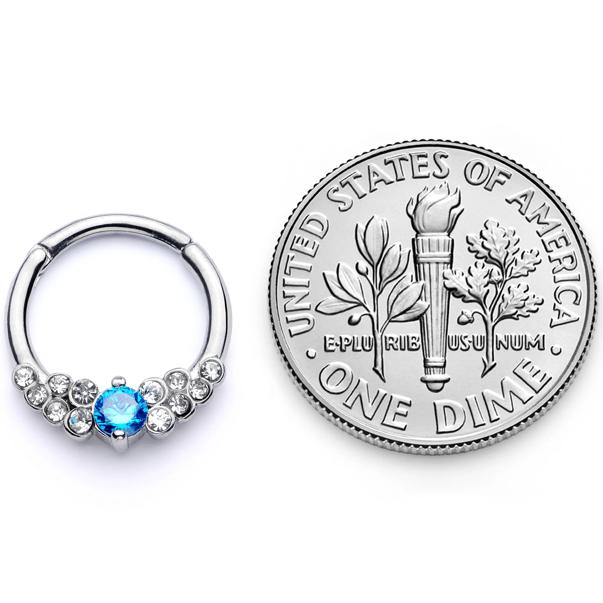 16G 3/8 Clear Blue CZ Gem Arc Hinged Segment Ring - Image 6