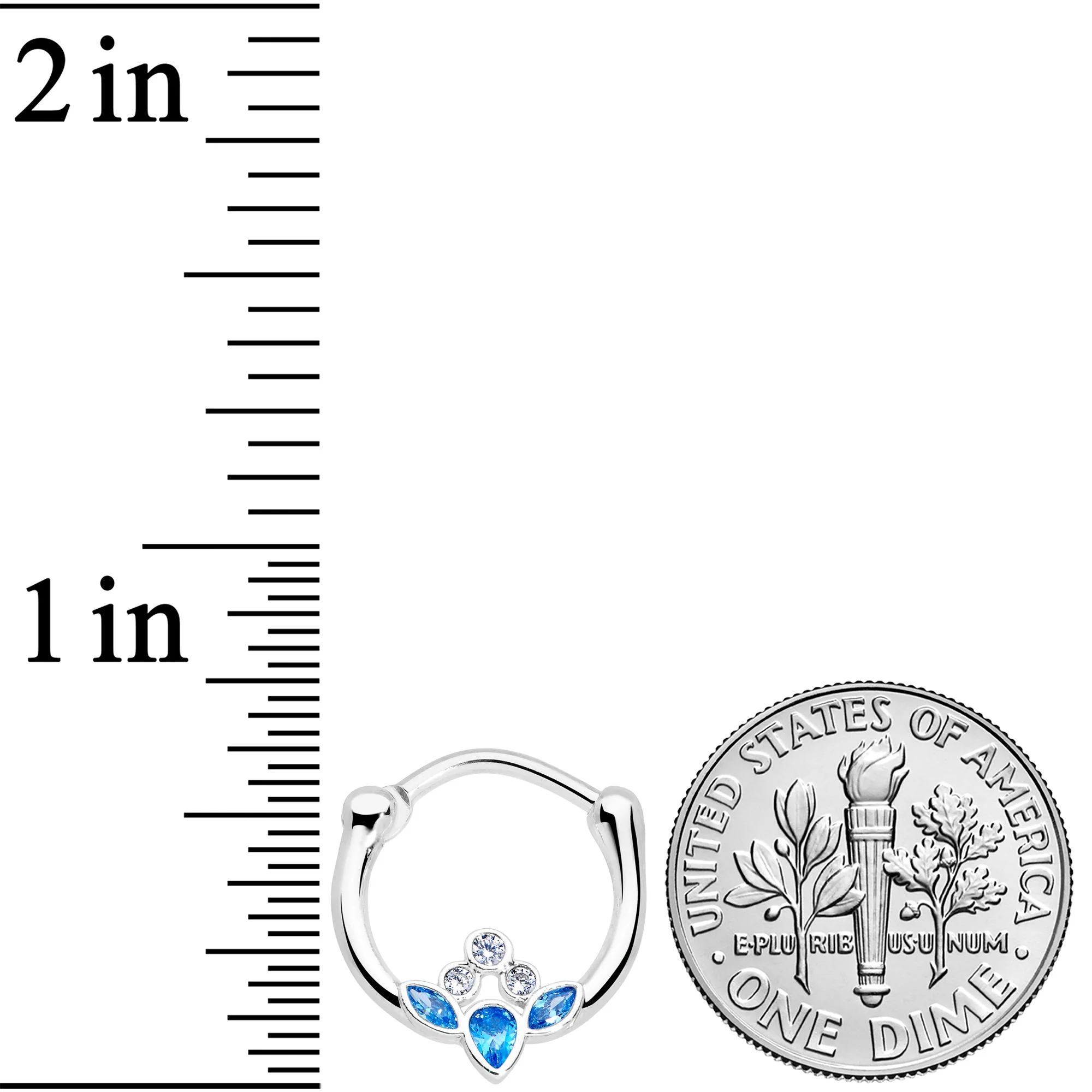 16G 3/8 Clear Blue Gem Classic Cluster Septum Clicker - Image 4