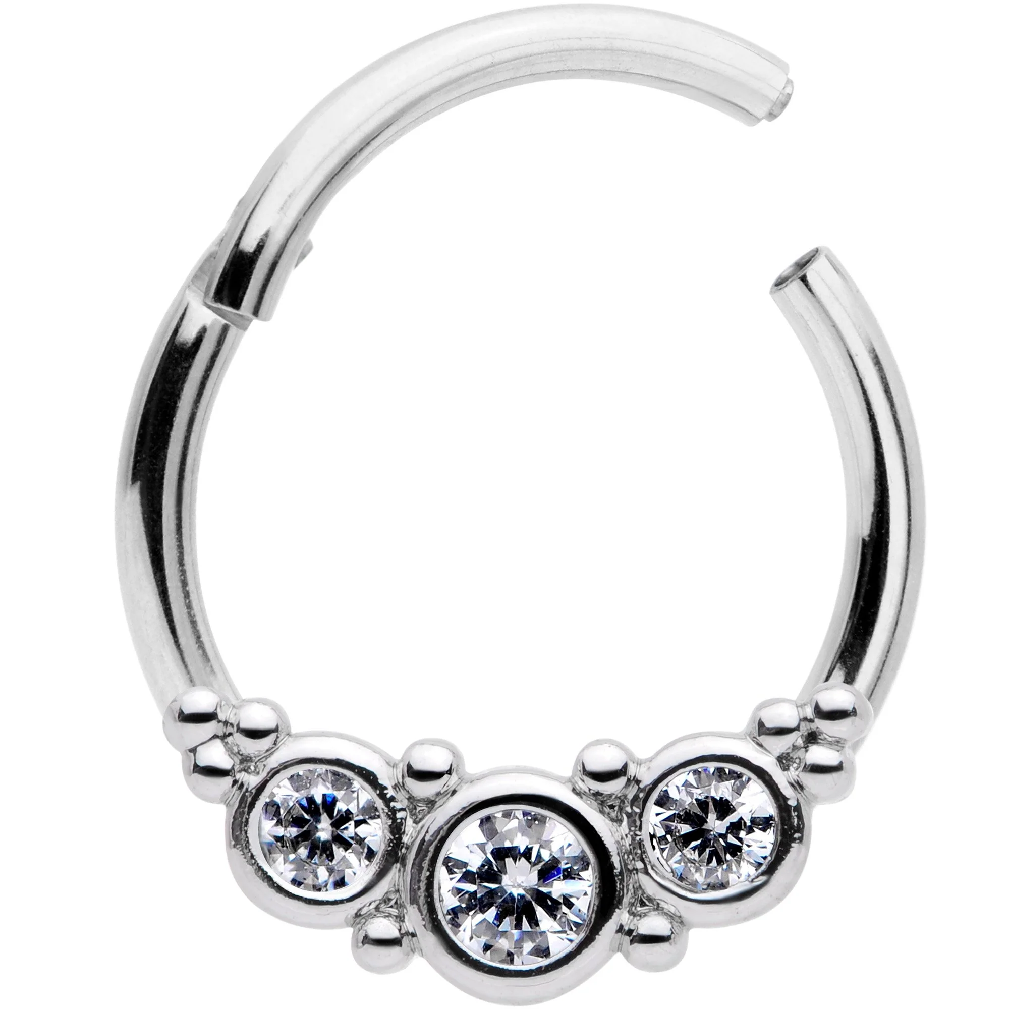 16G 3/8 Clear CZ Circle Trio Hinged Segment Ring - Image 2