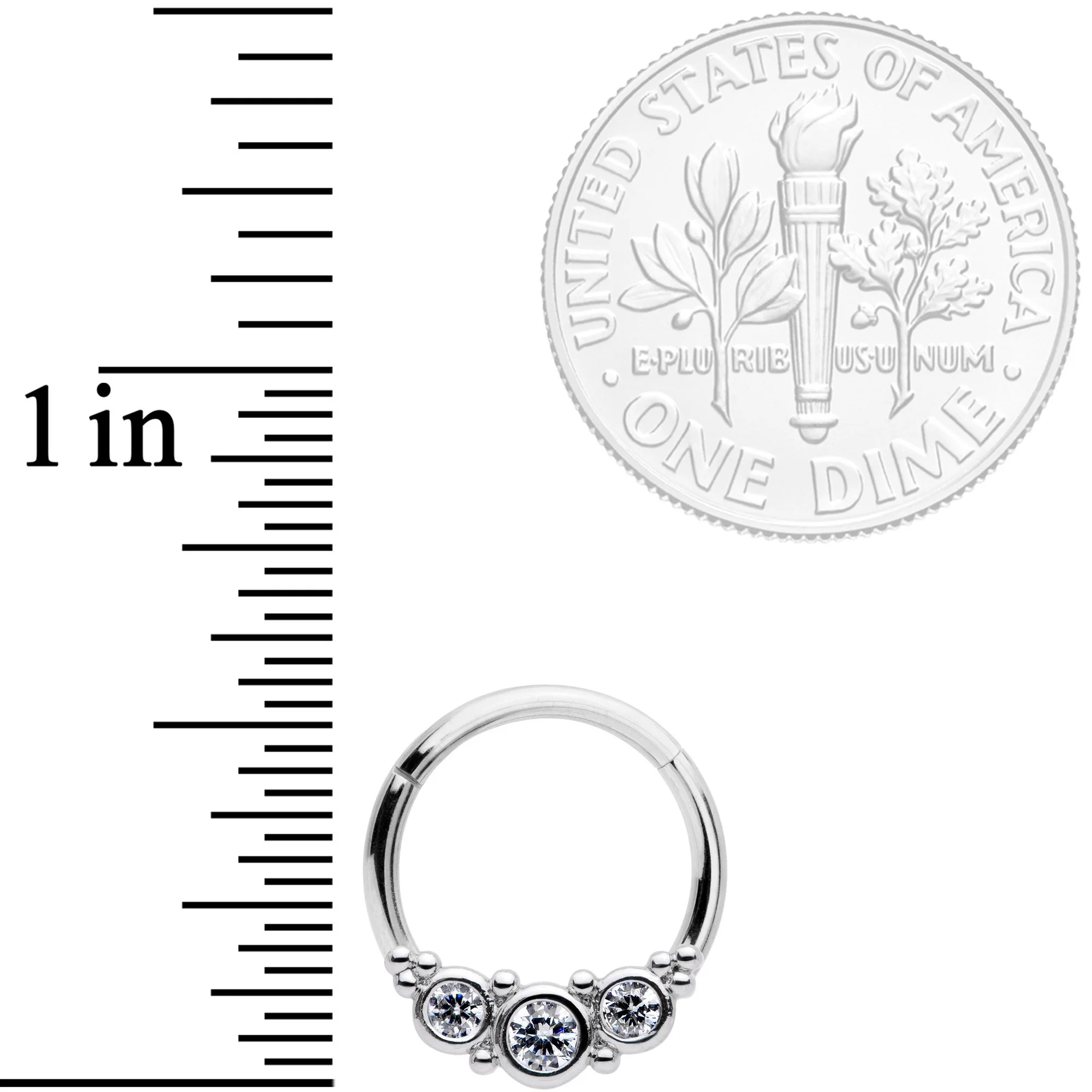 16G 3/8 Clear CZ Circle Trio Hinged Segment Ring - Image 3