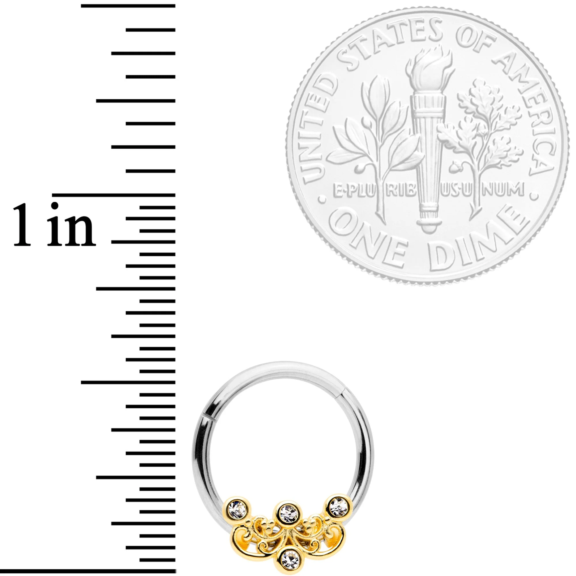 16G 3/8 Clear CZ Gem Abstract Scrolls Hinged Septum Segment Ring - Image 3