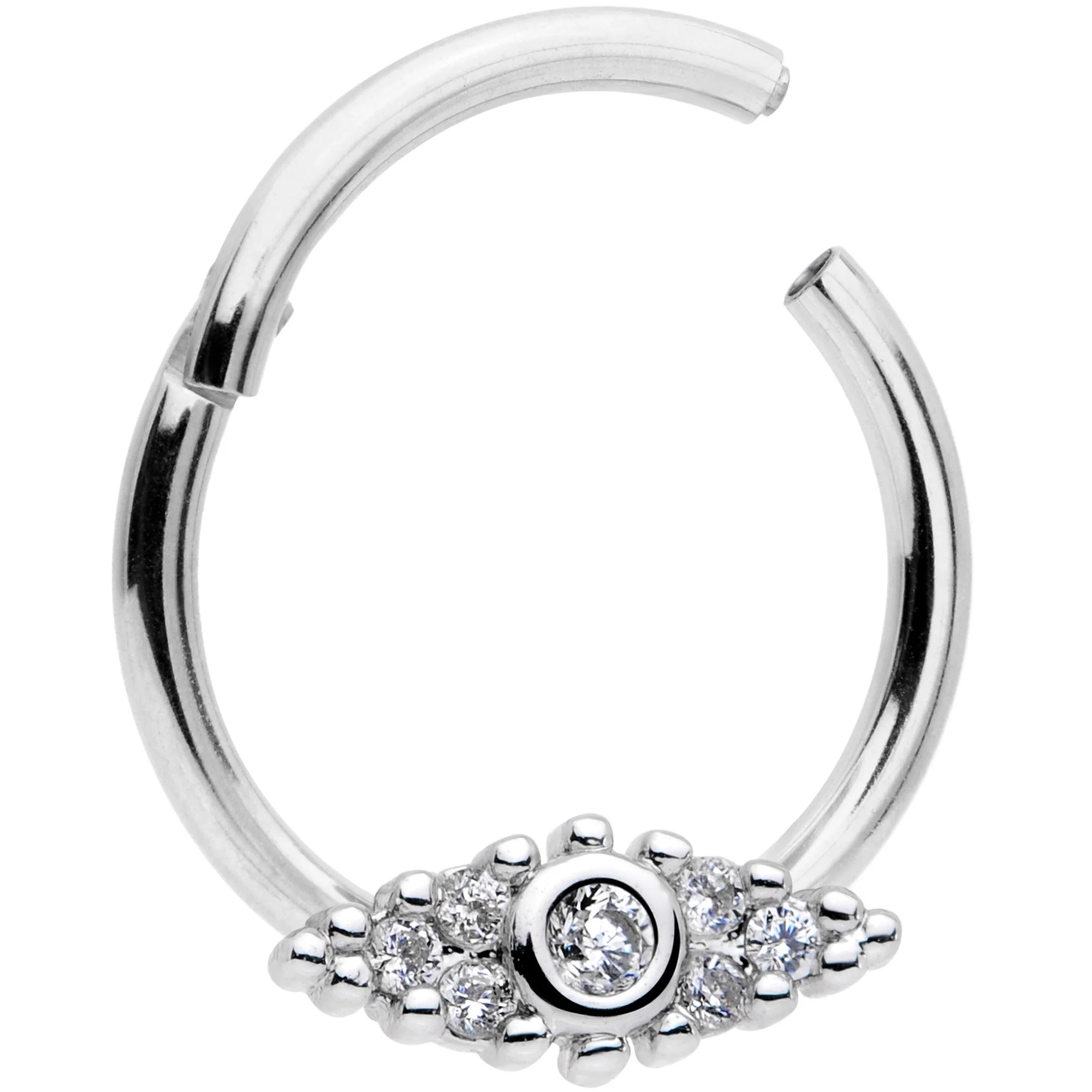 16G 3/8 Clear CZ Gem Art Deco Cat Eye Hinged Septum Segment Ring - Image 2