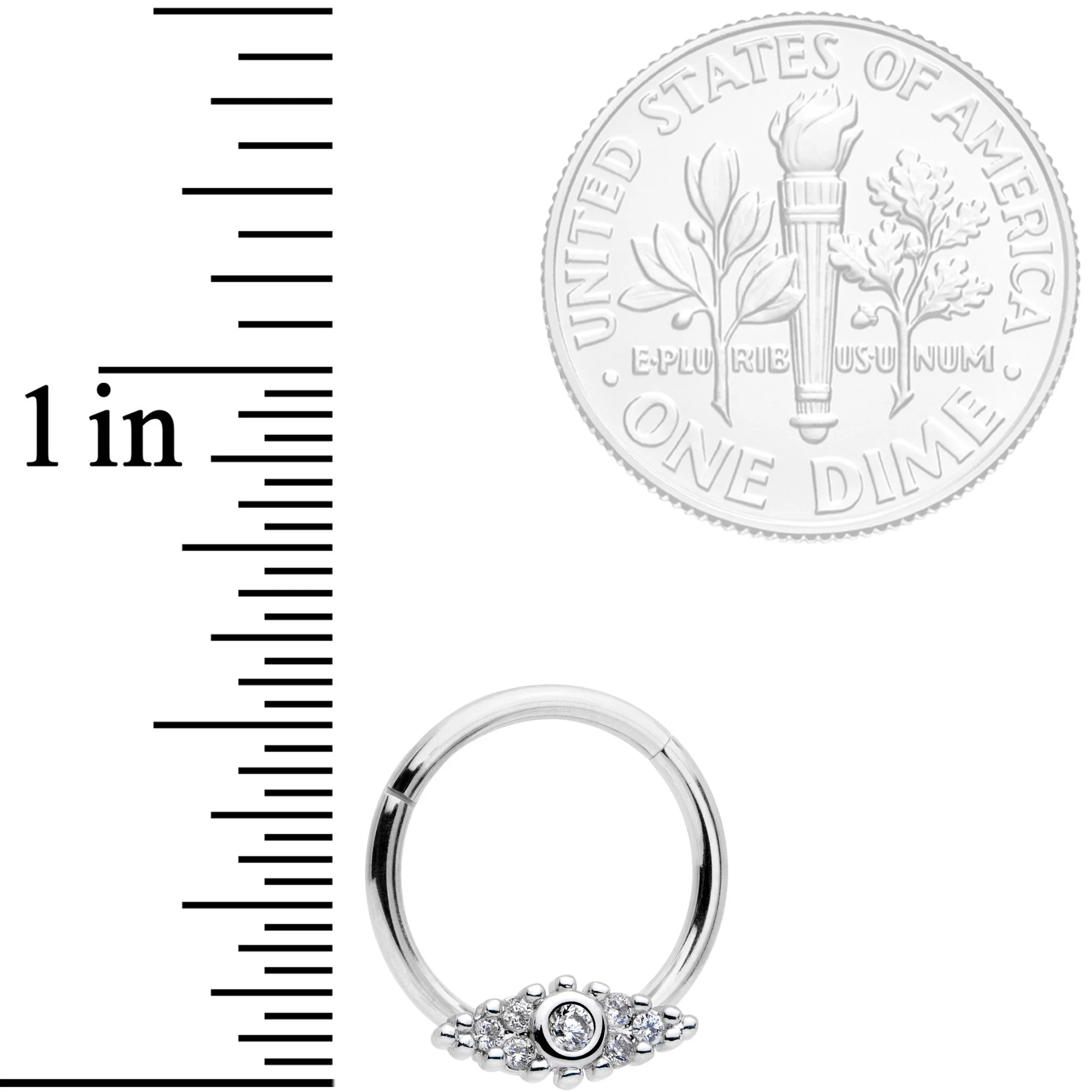 16G 3/8 Clear CZ Gem Art Deco Cat Eye Hinged Septum Segment Ring - Image 3