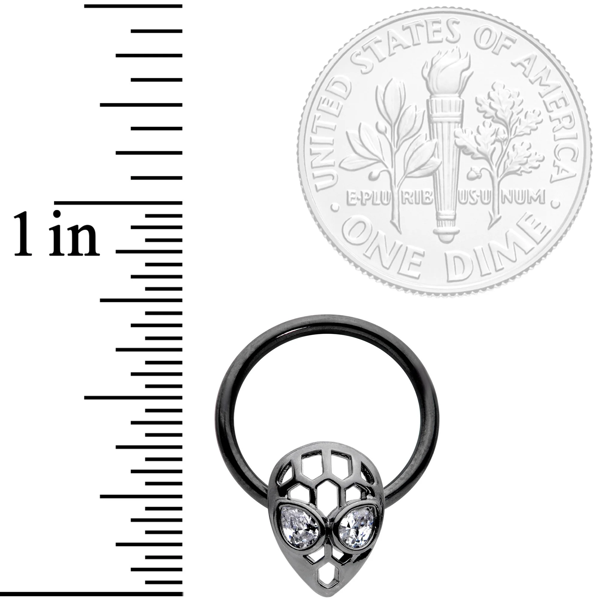 16G 3/8 Clear CZ Gem Black Openwork Alien Hinged Segment Ring - Image 3