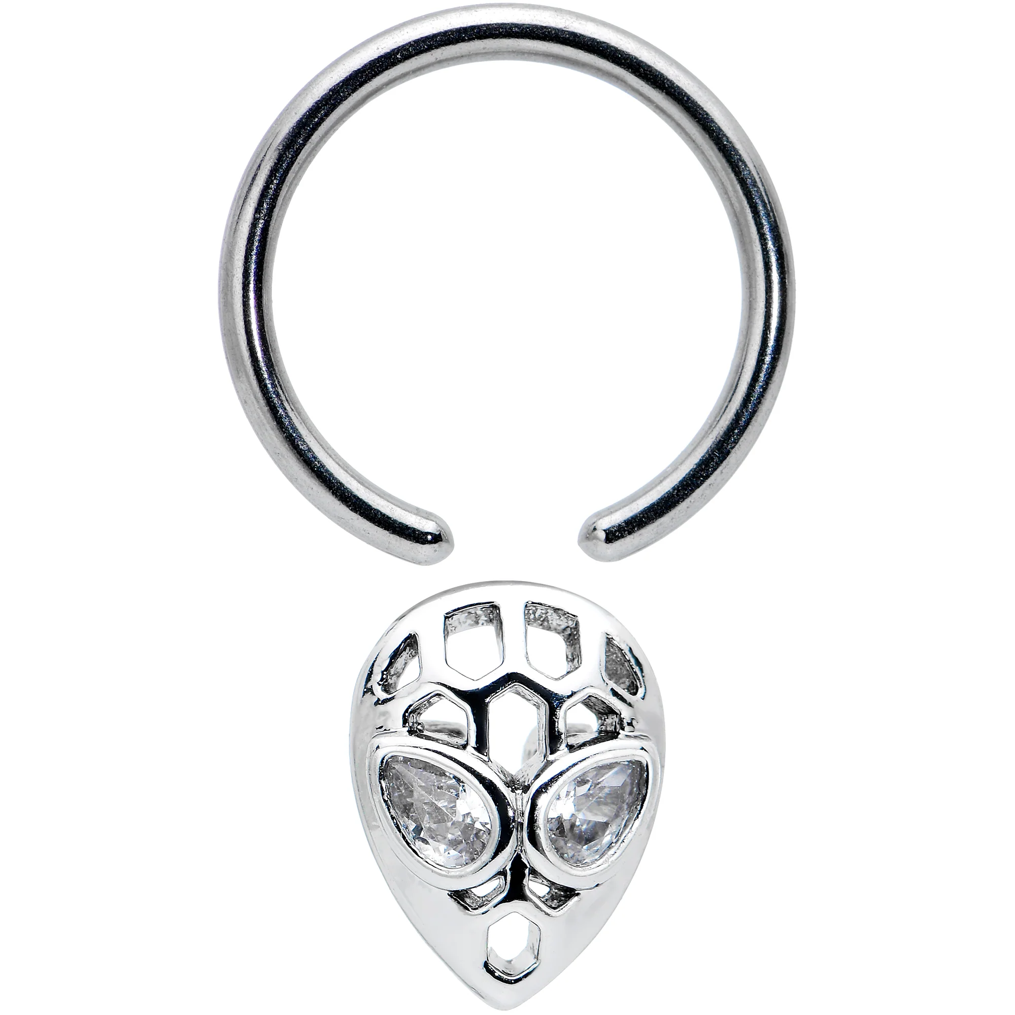 16G 3/8 Clear CZ Gem Openwork Alien Hinged Segment Ring - Image 5