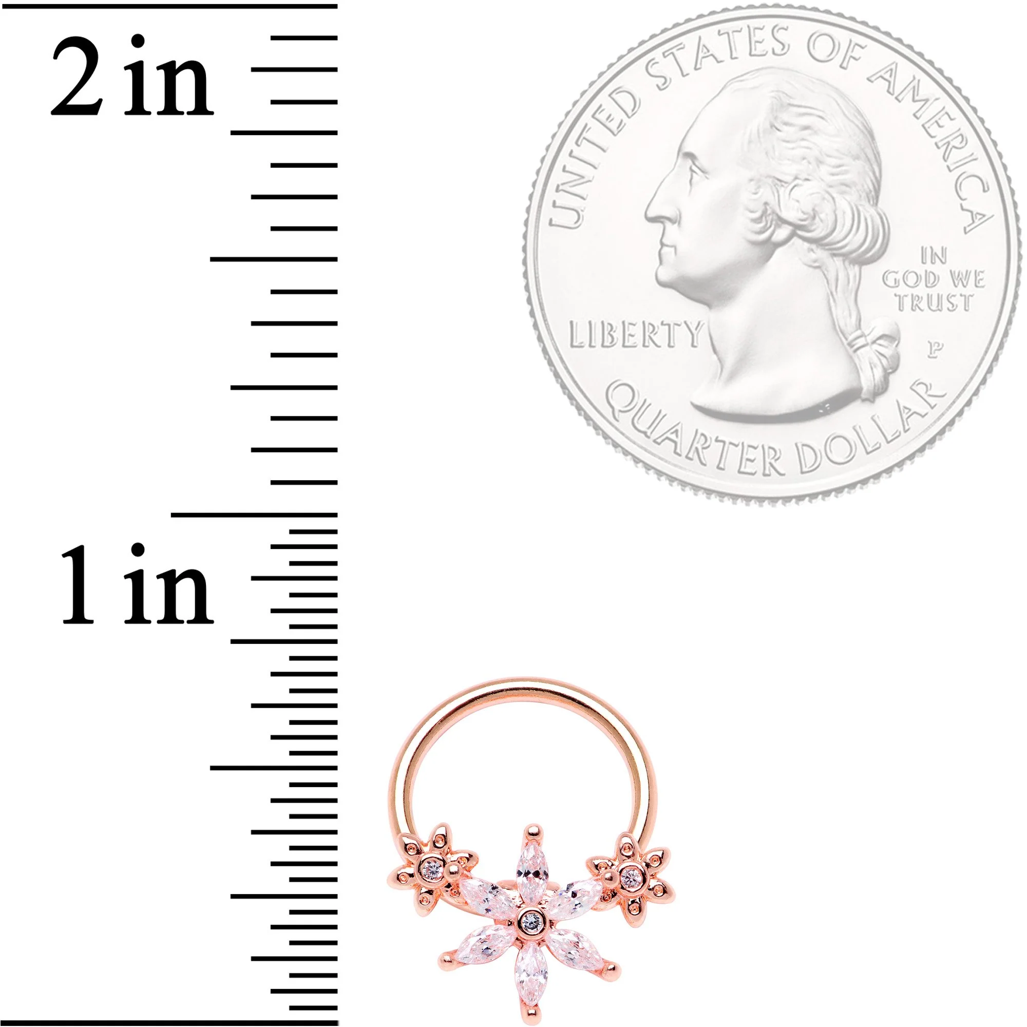 16G 3/8 Clear CZ Gem Rose Gold Tone Flower BCR Captive Ring - Image 2