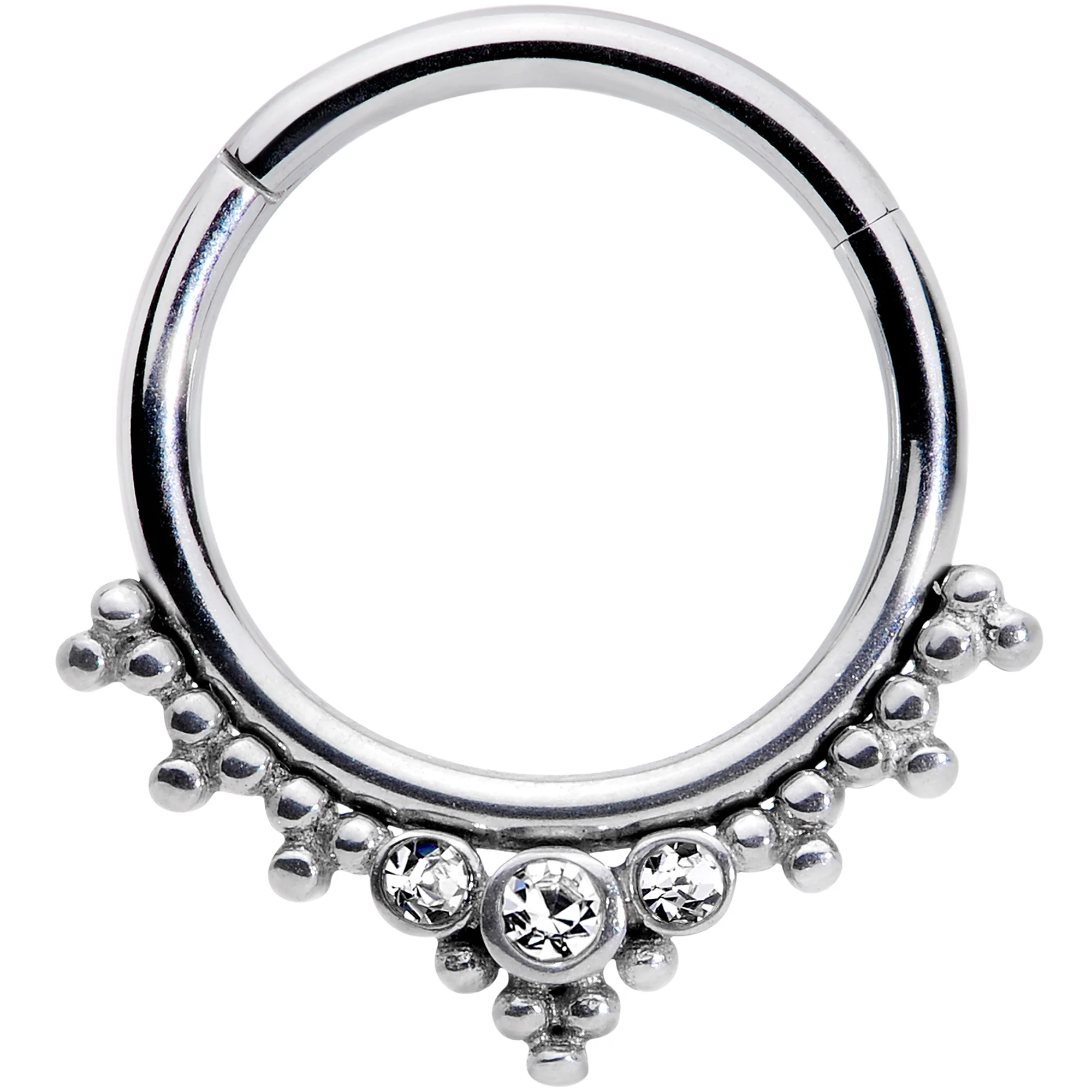 16G 3/8 Clear CZ Gem Triad Hinged Segment Ring