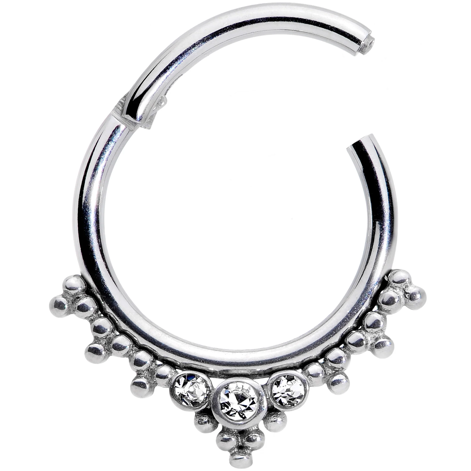 16G 3/8 Clear CZ Gem Triad Hinged Segment Ring - Image 3