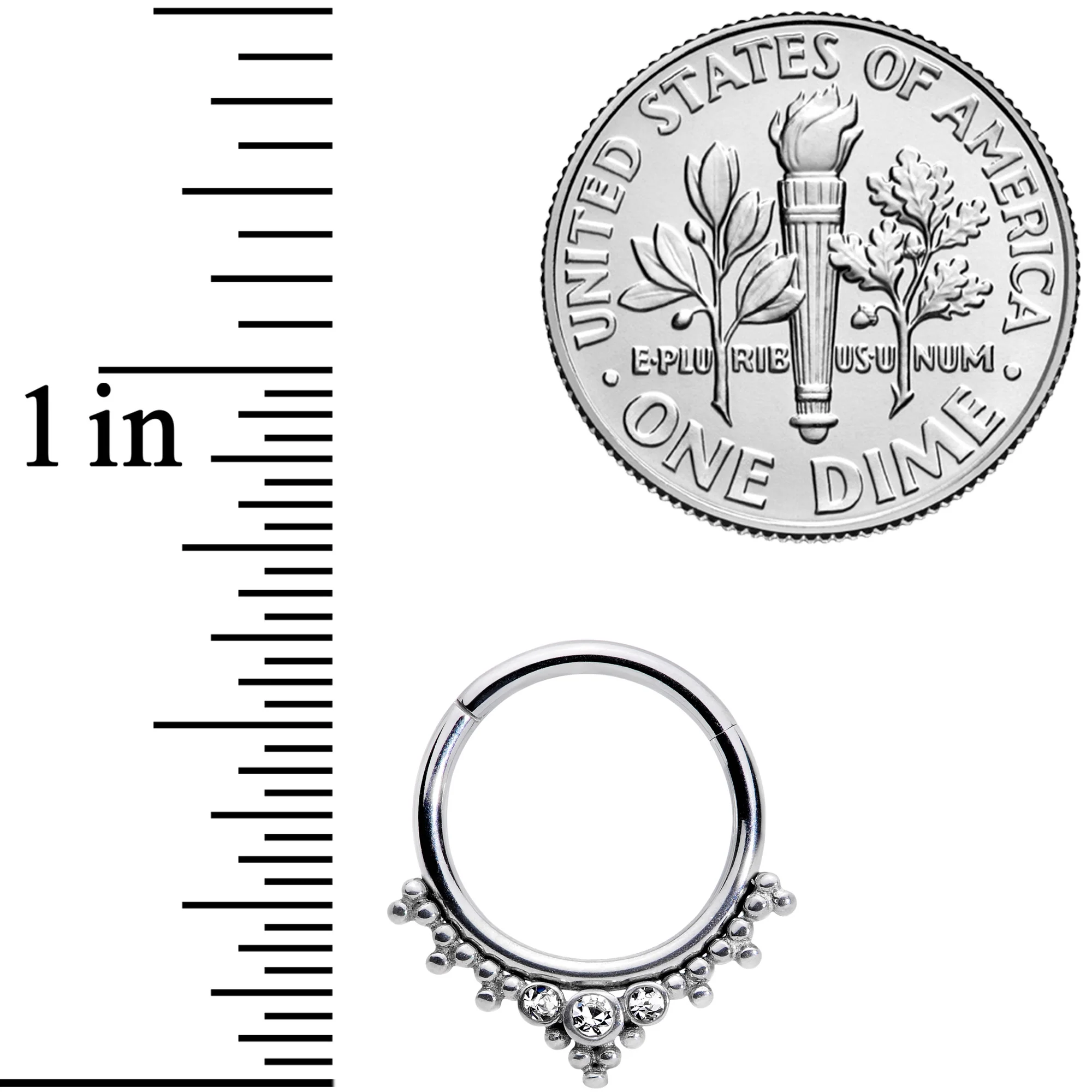16G 3/8 Clear CZ Gem Triad Hinged Segment Ring - Image 4