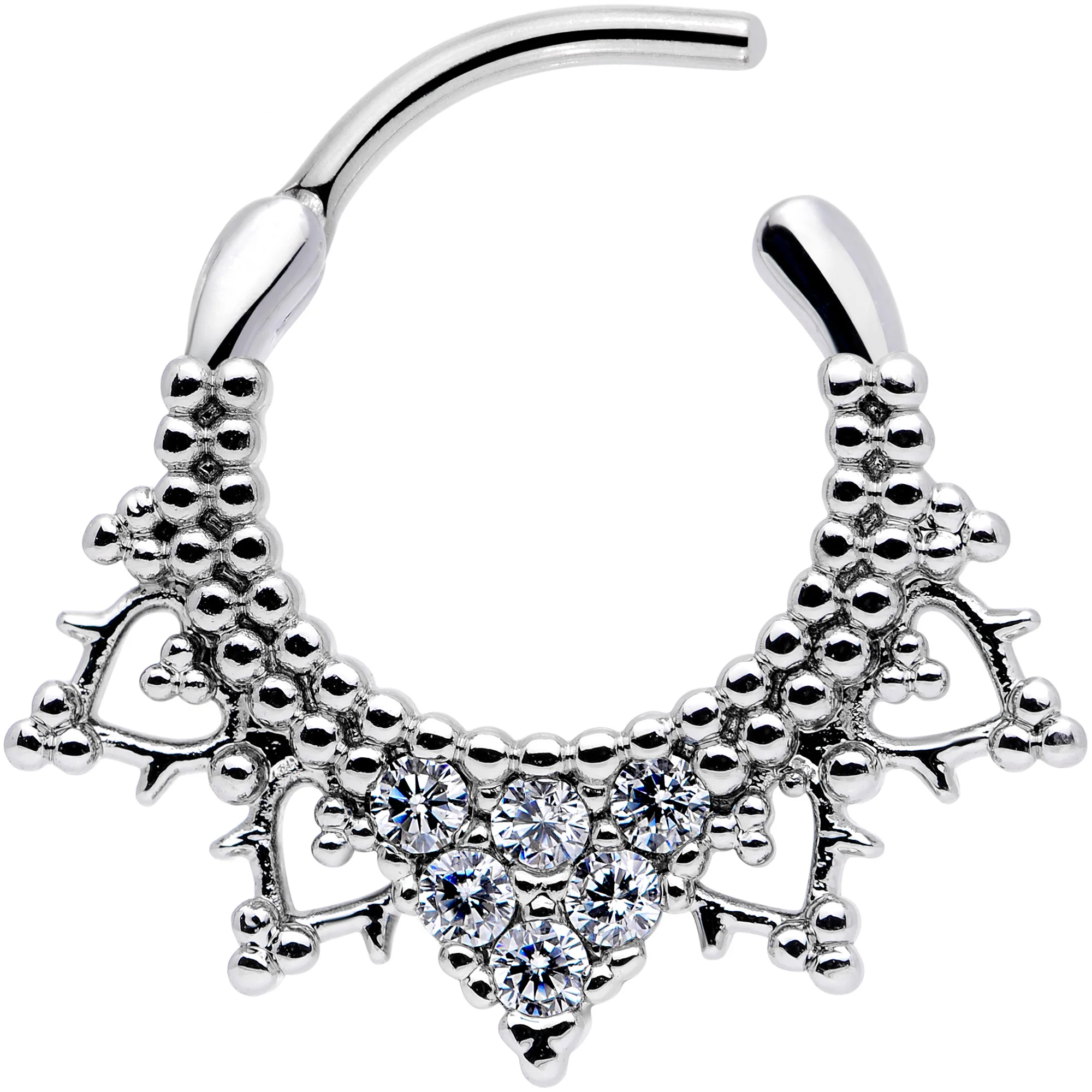 16G 3/8 Clear CZ Gem Triangle Ornate Septum Clicker - Image 2