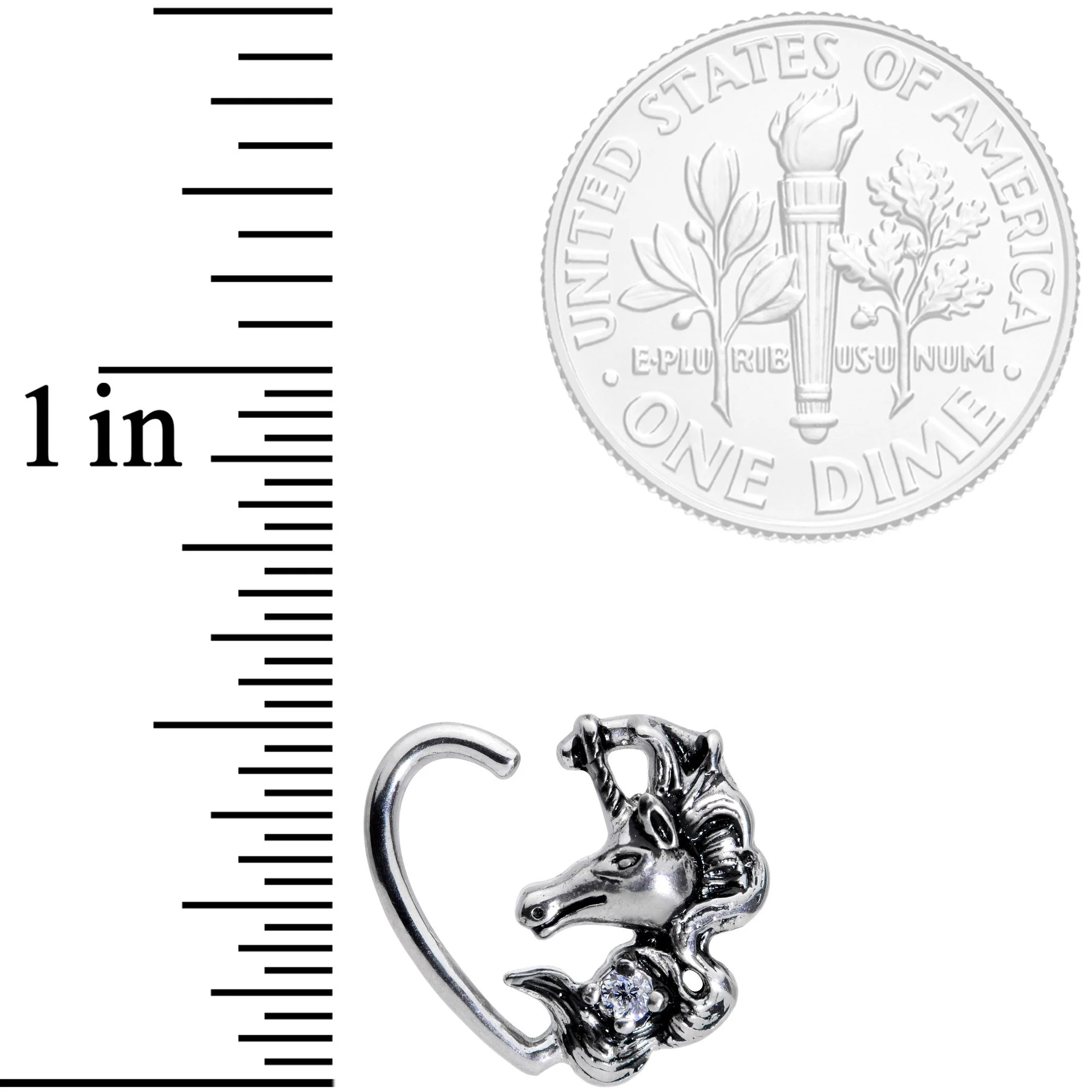 16G 3/8 Clear CZ Unicorn Left Heart Closure Ring - Image 2