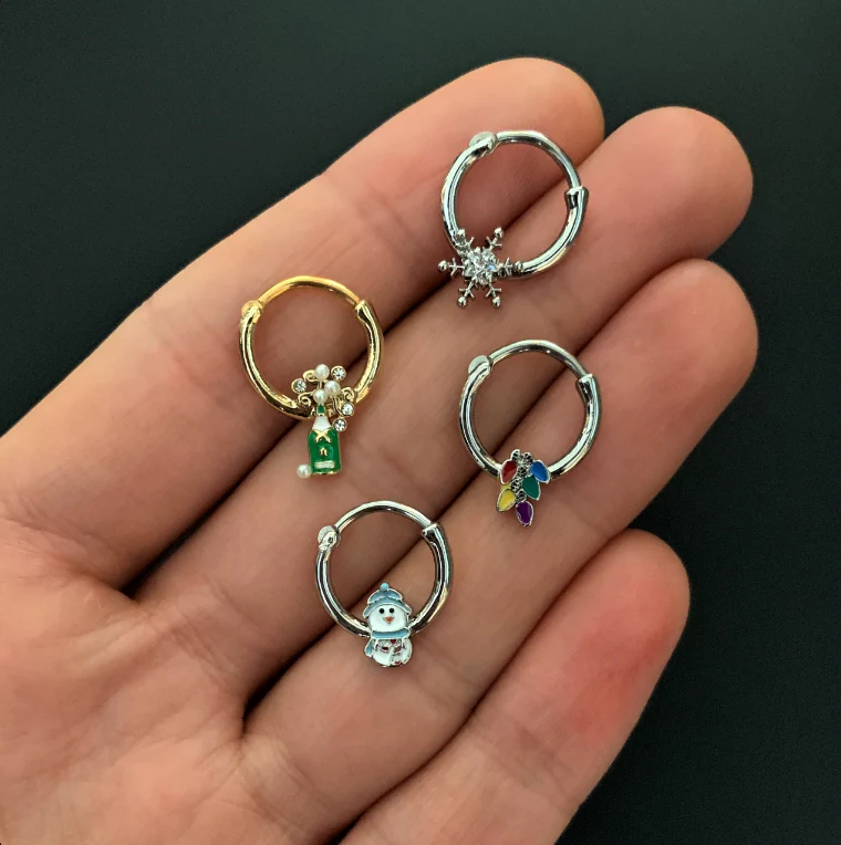 16G 3/8 Clear Gem Gold Tone Champagne Holiday Septum Clicker - Image 3