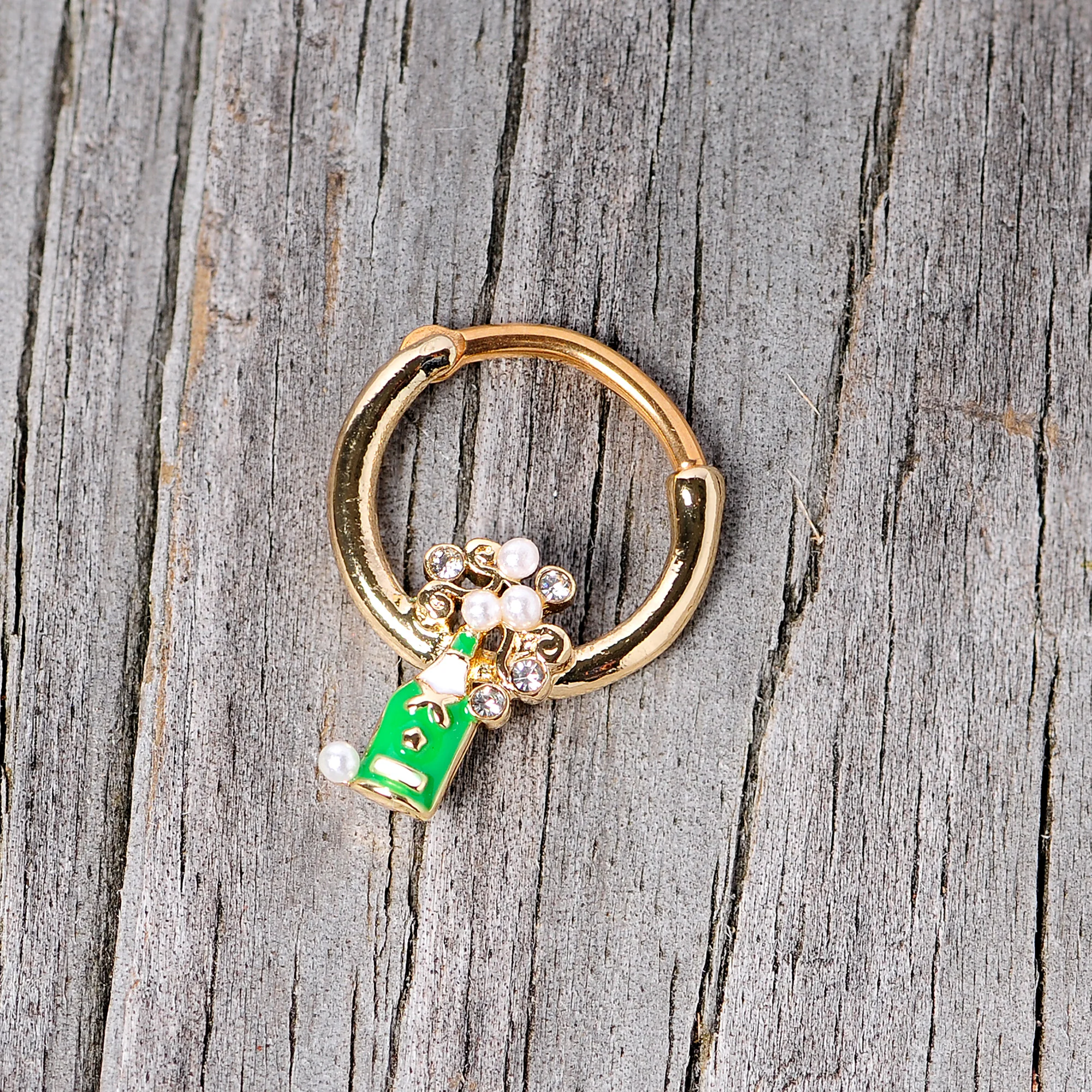 16G 3/8 Clear Gem Gold Tone Champagne Holiday Septum Clicker - Image 5