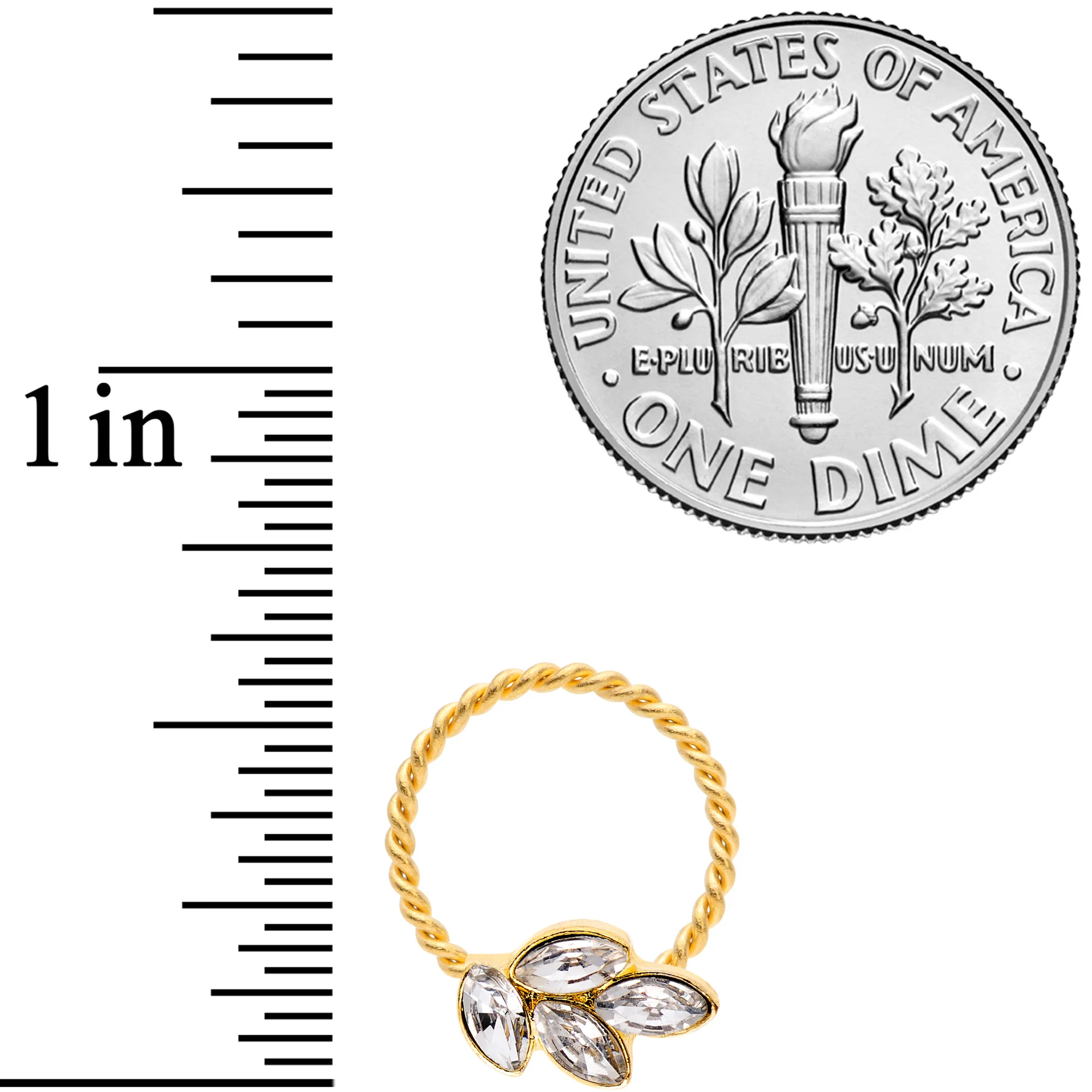 16G 3/8 Clear Gem Gold Tone Leaves Twisted BCR Captive Ring - Image 2