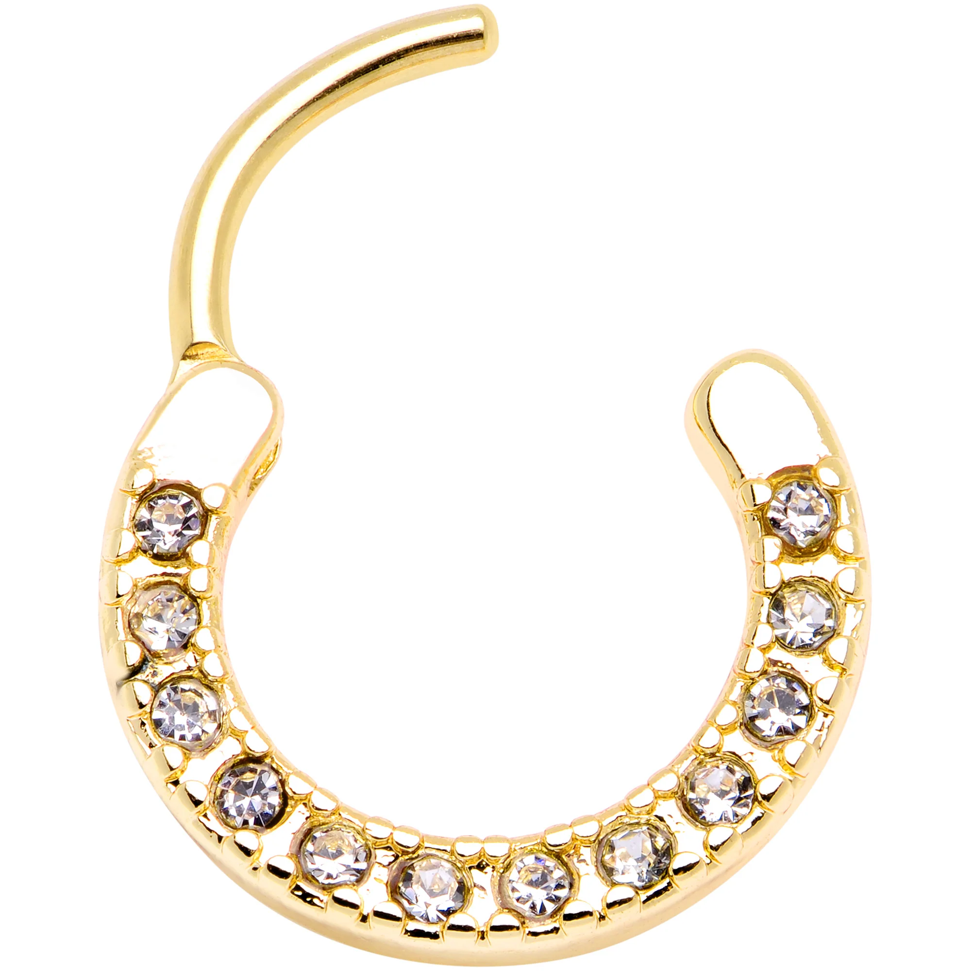 16G 3/8 Clear Gem Gold Tone Paved Septum Clicker - Image 2