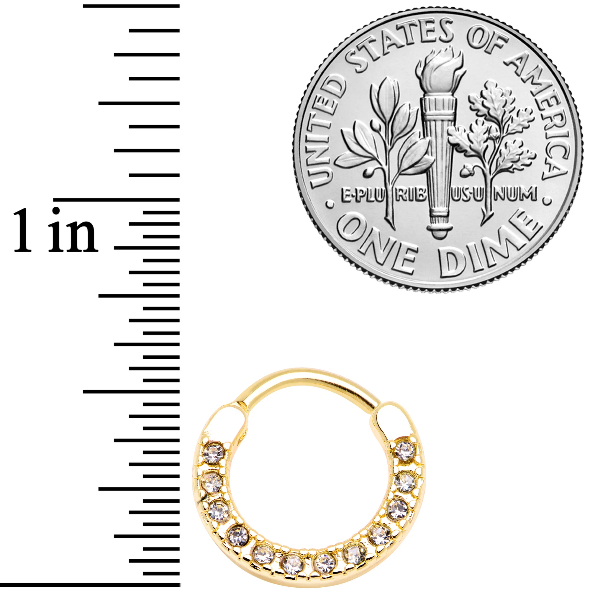 16G 3/8 Clear Gem Gold Tone Paved Septum Clicker - Image 3