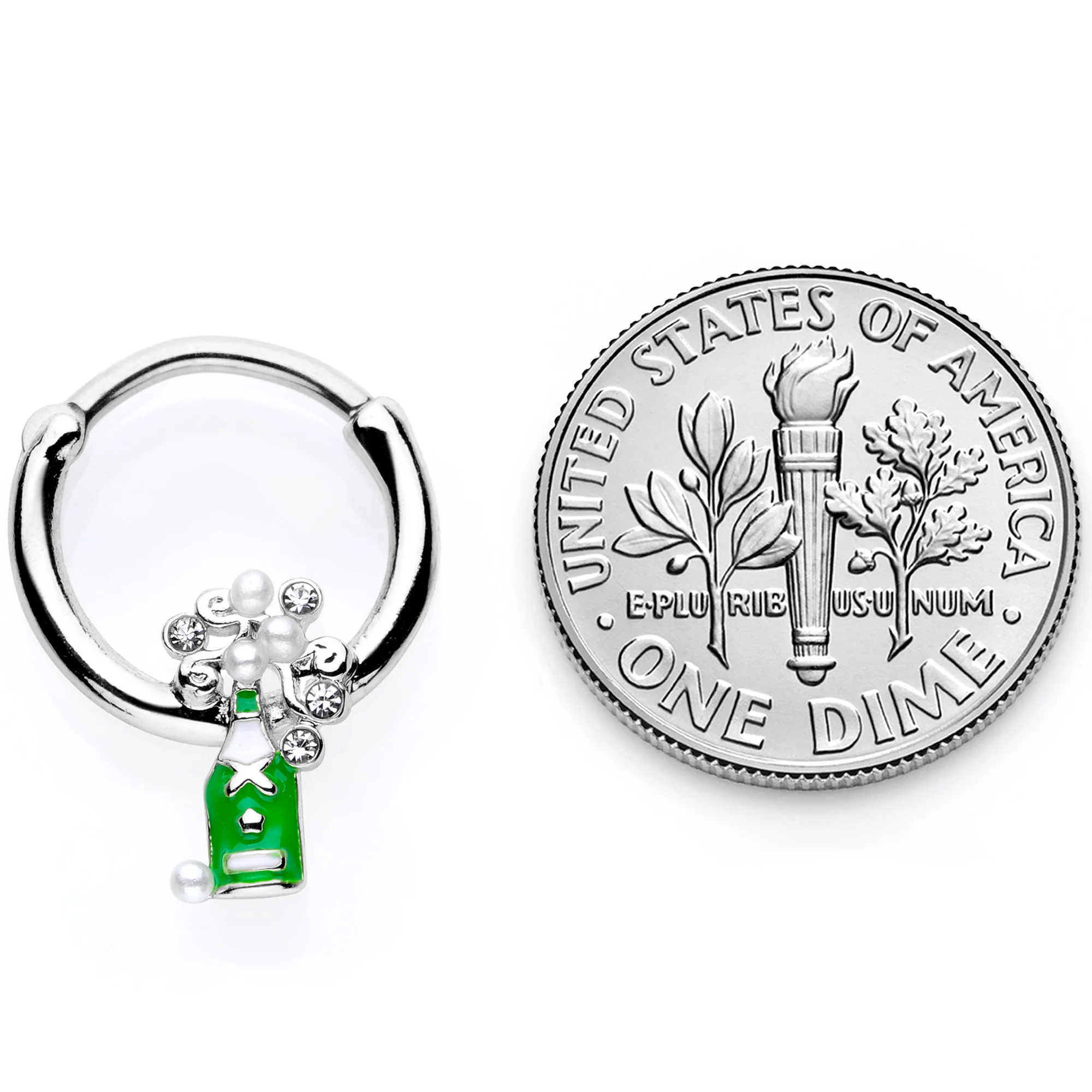 16G 3/8 Clear Gem Green Champagne Bottle Holiday Septum Clicker - Image 7