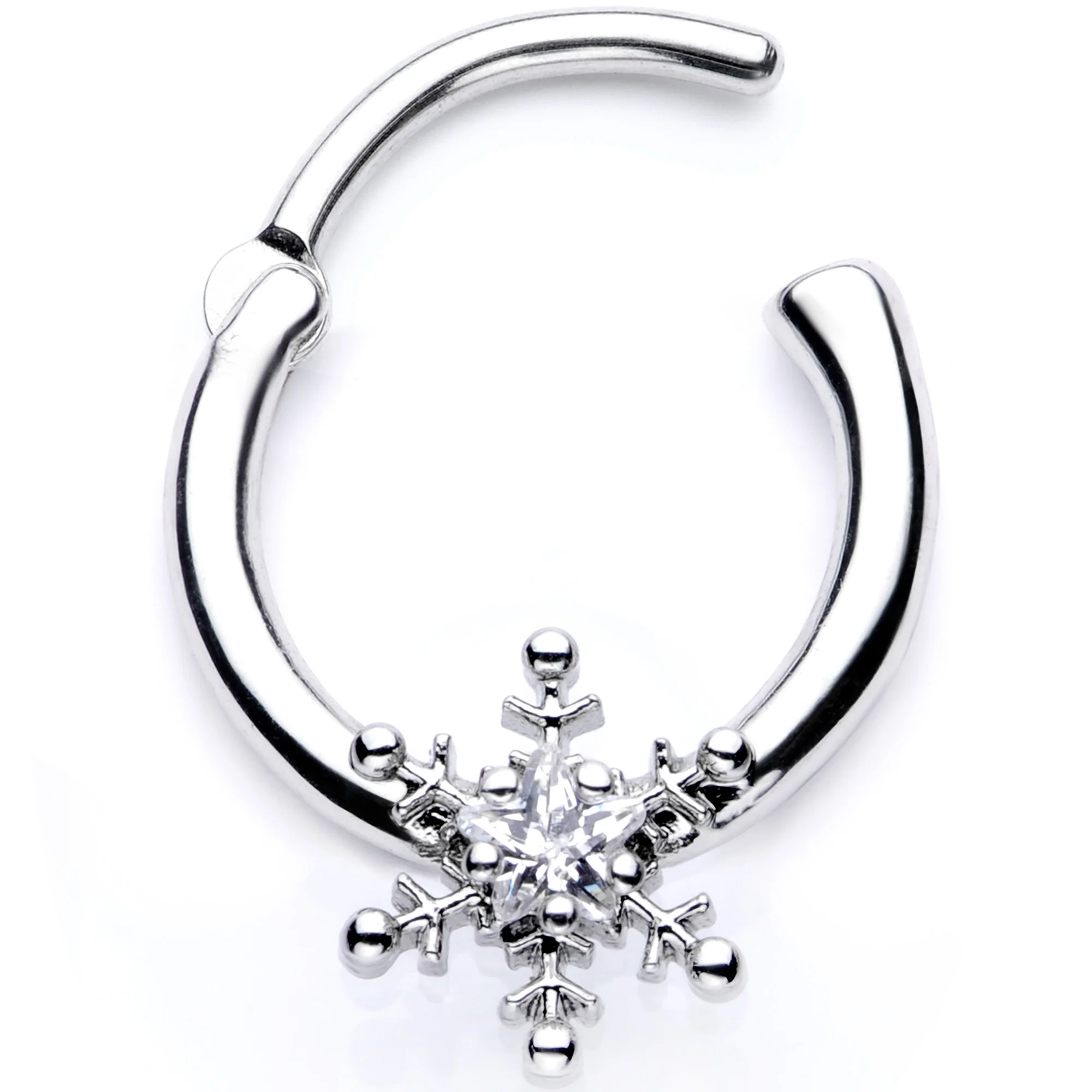 16G 3/8 Clear Gem Holiday Snowflake Septum Clicker - Image 6