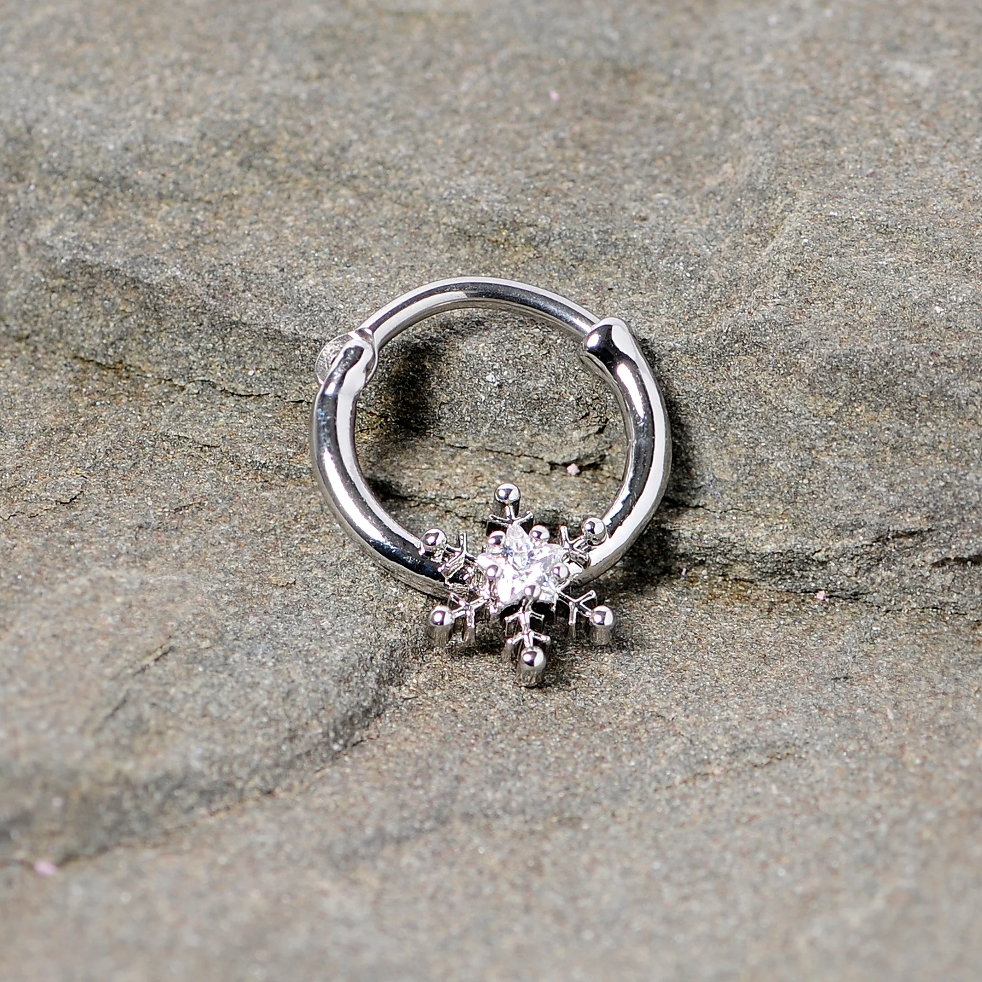 16G 3/8 Clear Gem Holiday Snowflake Septum Clicker - Image 7