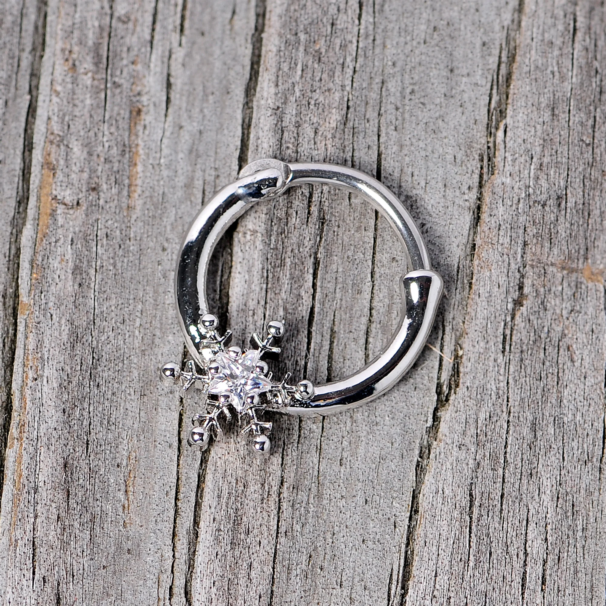 16G 3/8 Clear Gem Holiday Snowflake Septum Clicker - Image 8