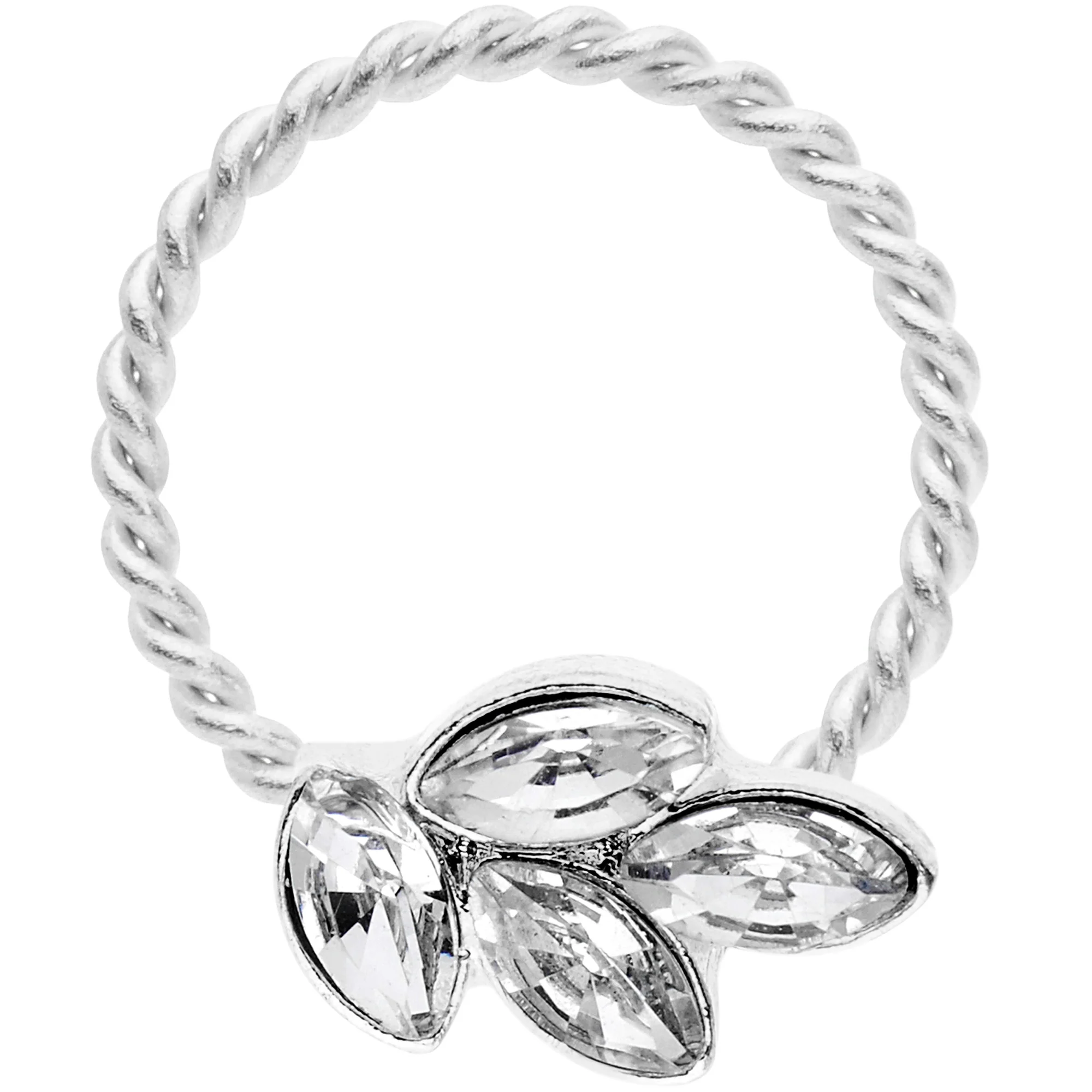 16G 3/8 Clear Gem Leaves Twisted BCR Captive Ring