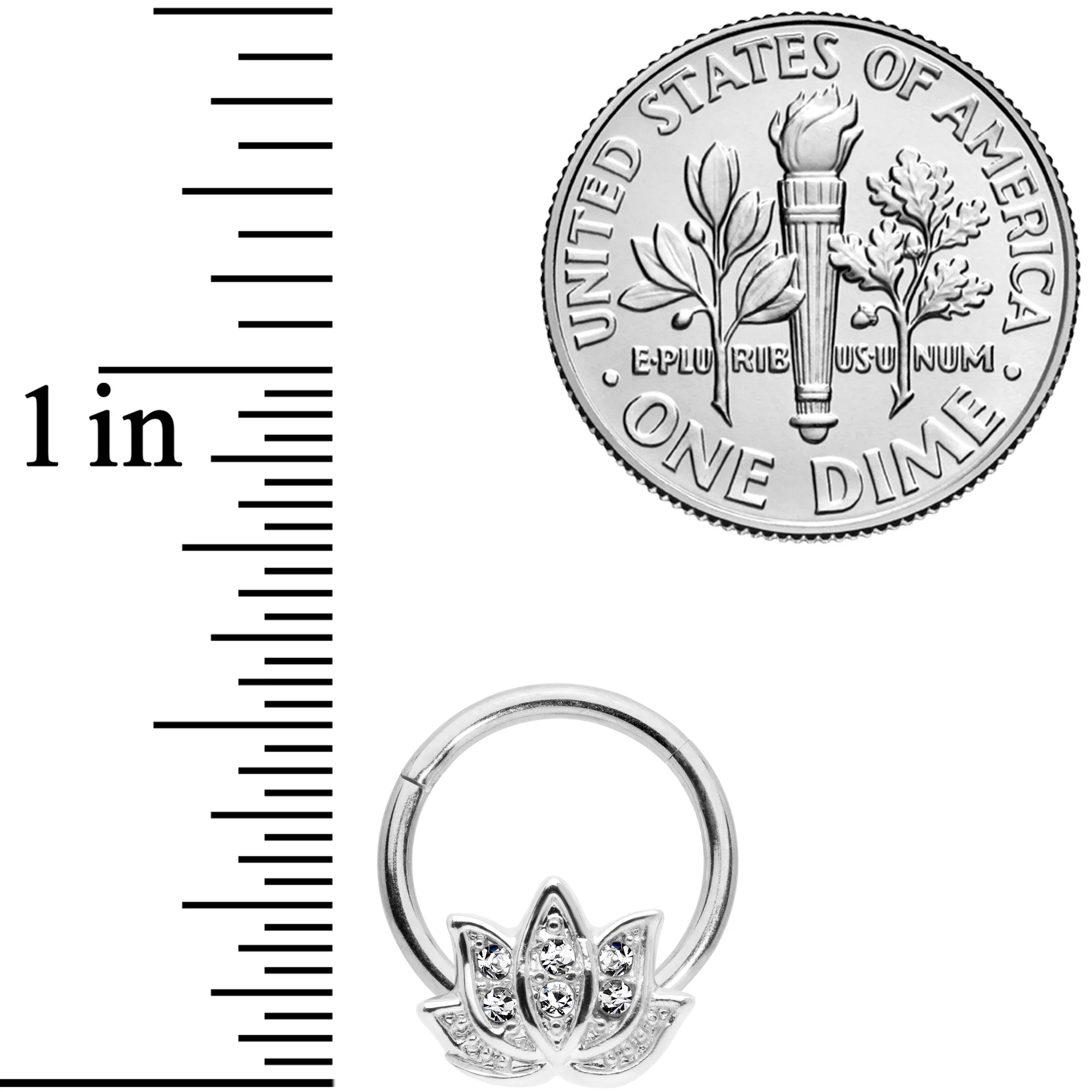 16G 3/8 Clear Gem Lotus Flower Hinged Segment Ring - Image 3