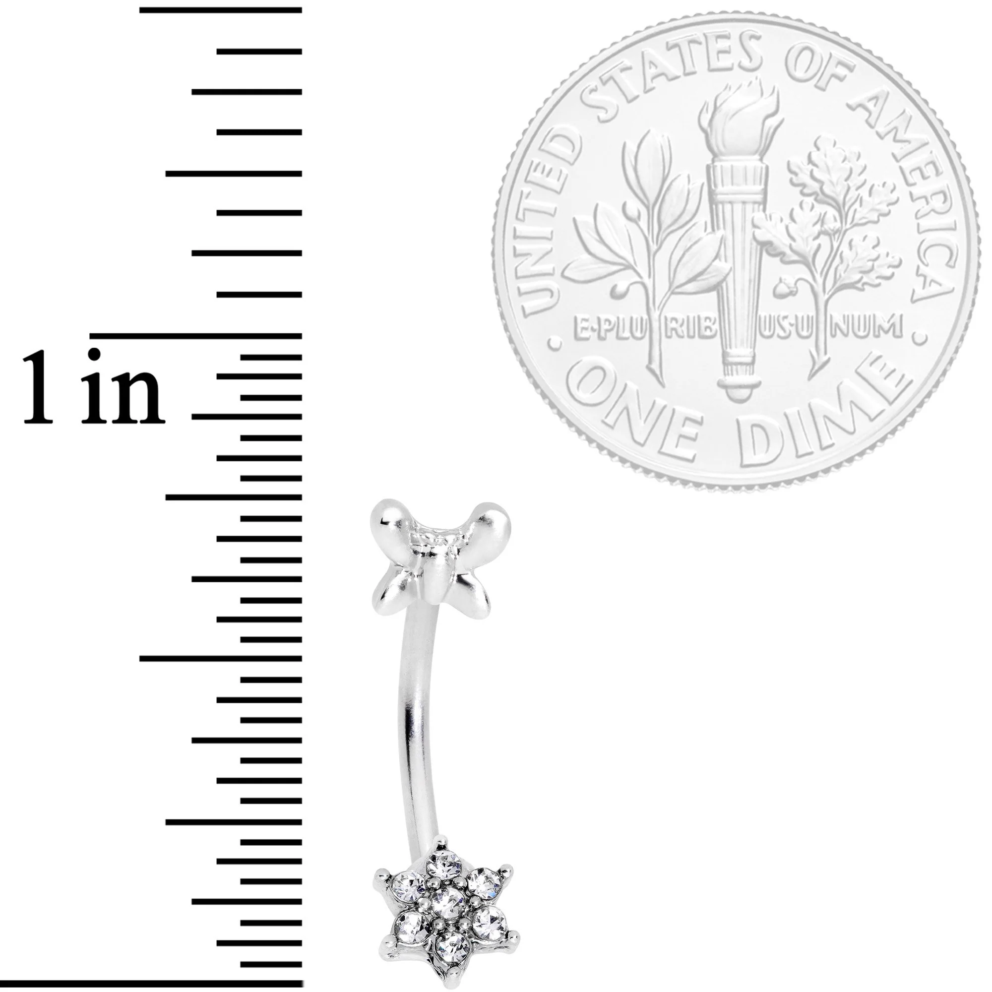 16G 3/8 Clear Gem Spring Fun Flower Curved Eyebrow Ring - Image 2