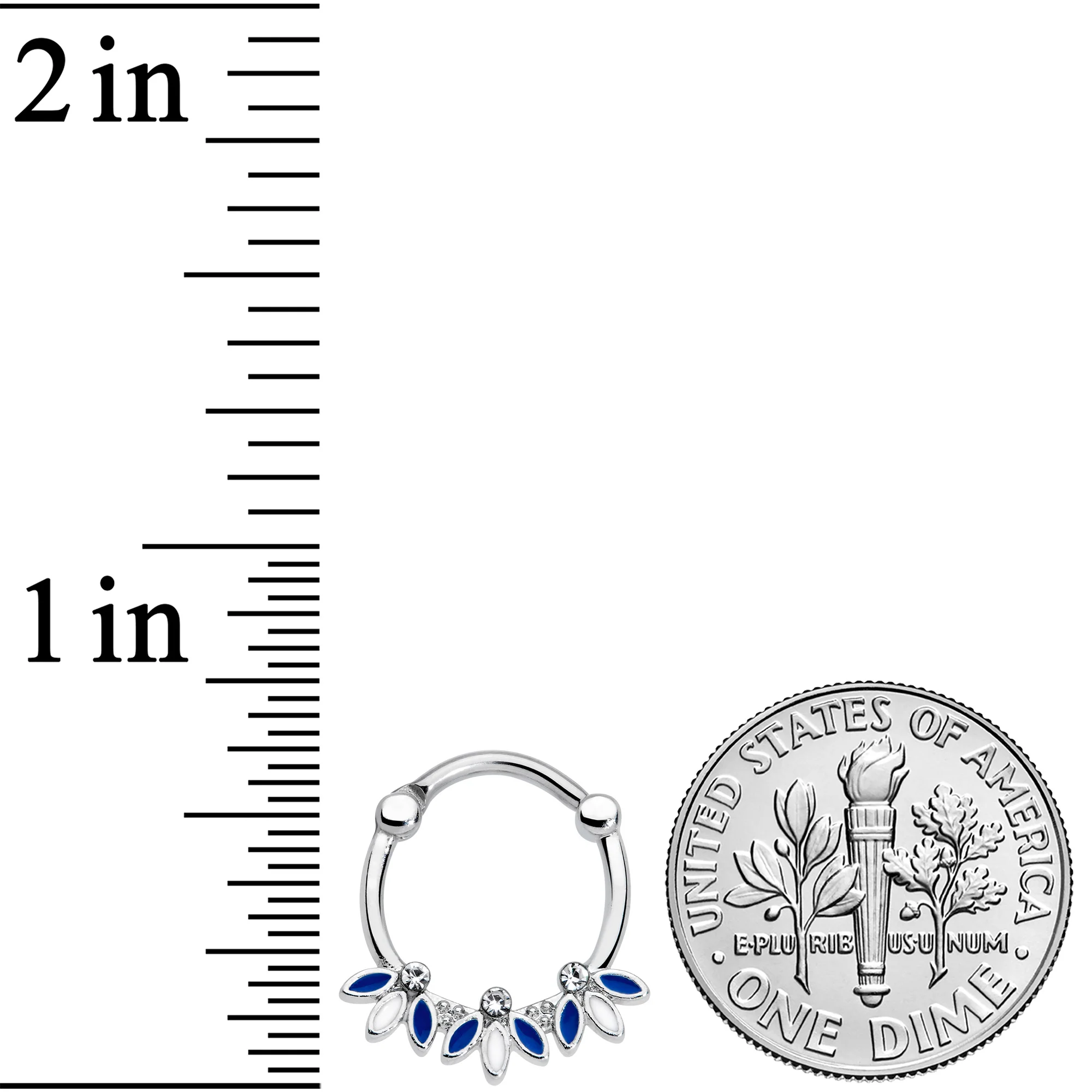 16G 3/8 Clear Gem White Blue Leaves Septum Clicker - Image 4