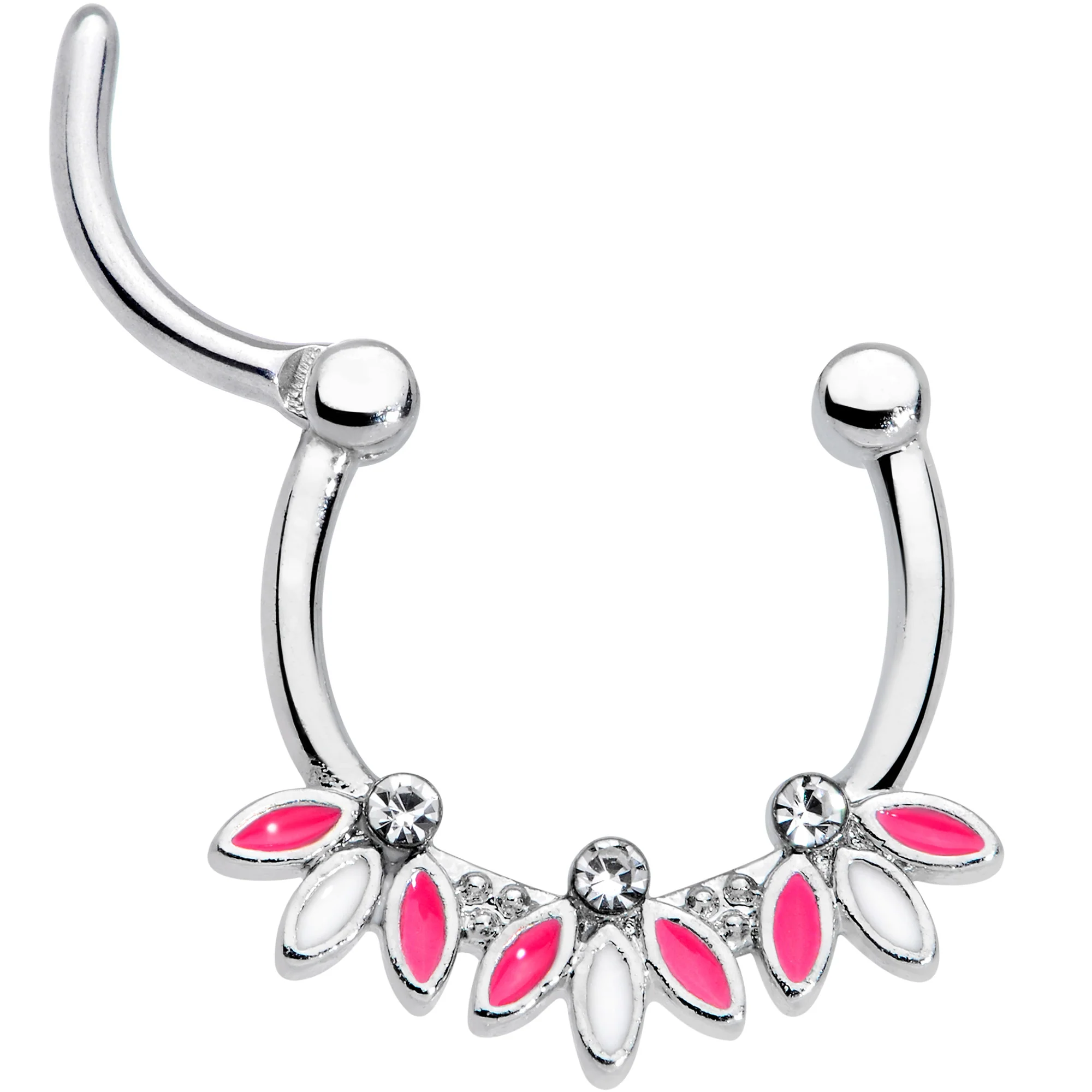 16G 3/8 Clear Gem White Pink Leaves Septum Clicker - Image 3