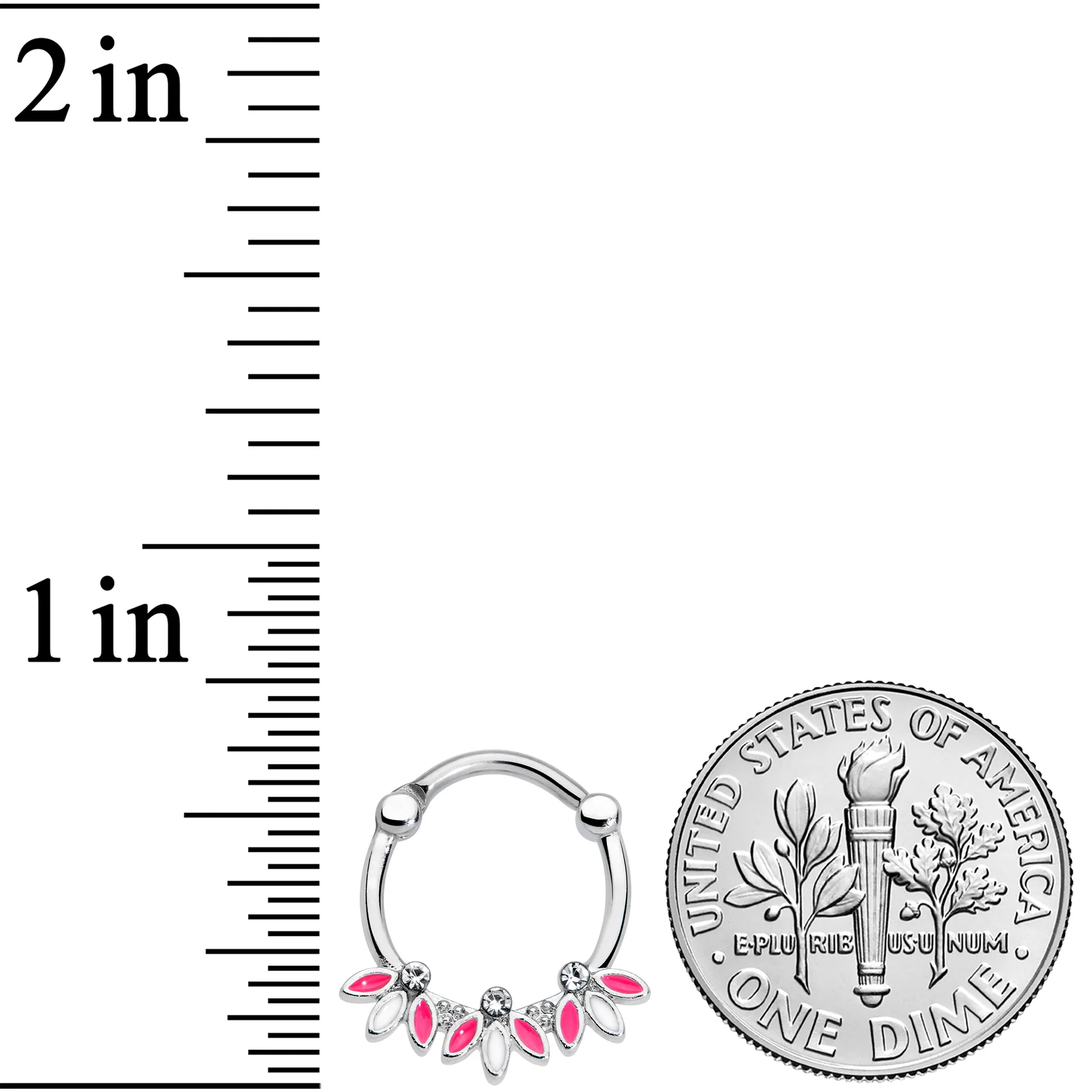 16G 3/8 Clear Gem White Pink Leaves Septum Clicker - Image 4