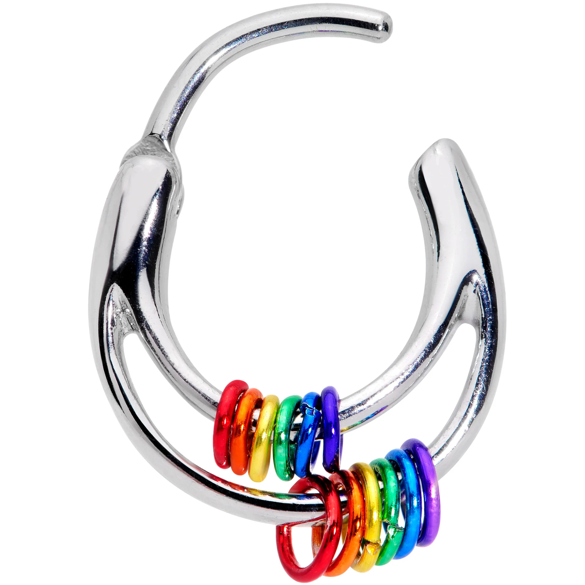 16G 3/8 Double Rainbow Gay Pride Septum Clicker - Image 2