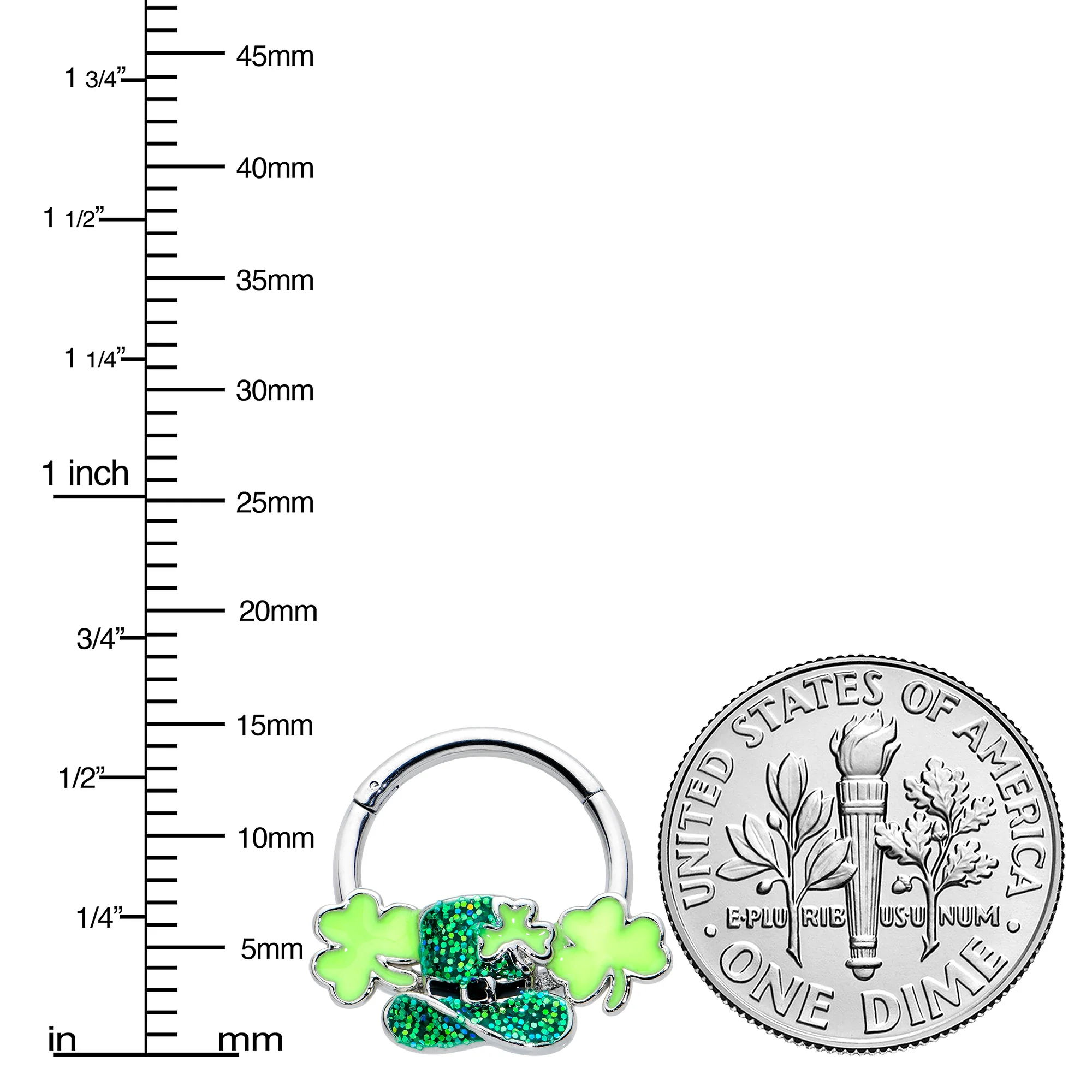 16G 3/8 Glitter Top Hat Shamrocks St Patricks Hinged Segment Ring - Image 3