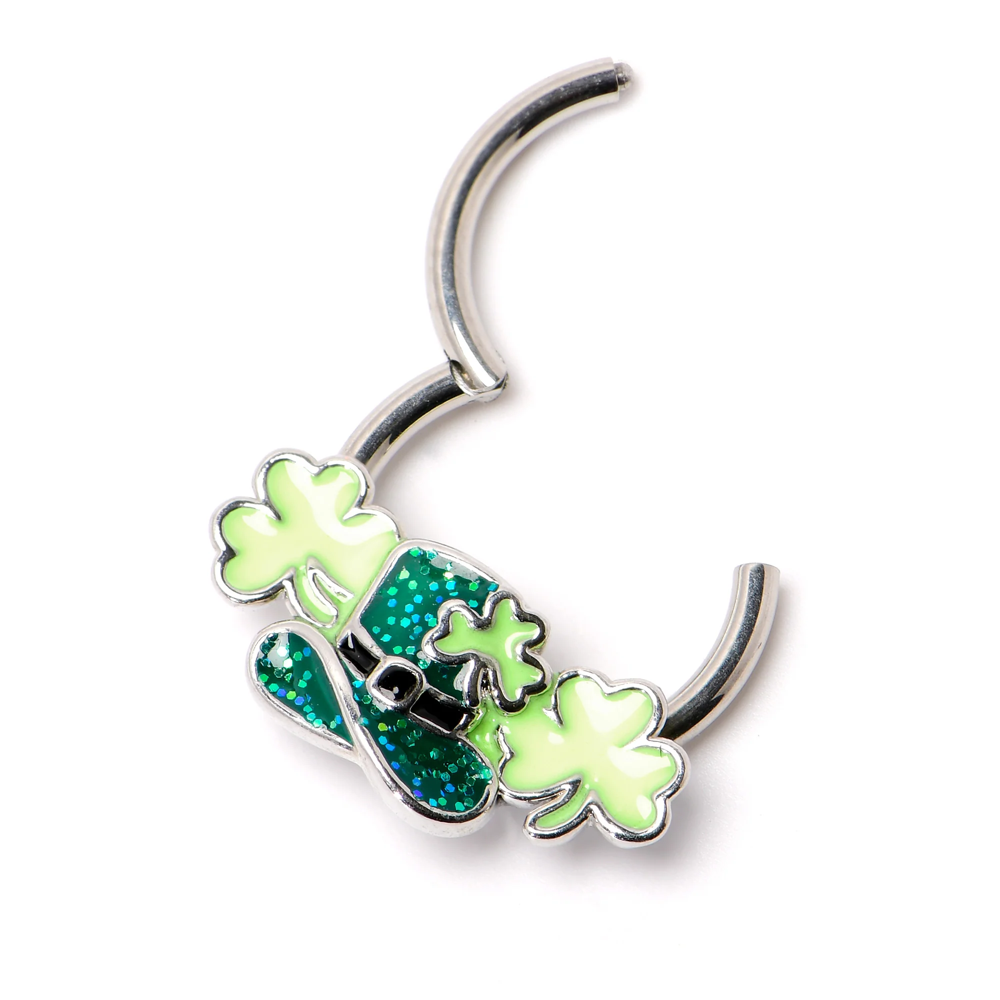 16G 3/8 Glitter Top Hat Shamrocks St Patricks Hinged Segment Ring - Image 5