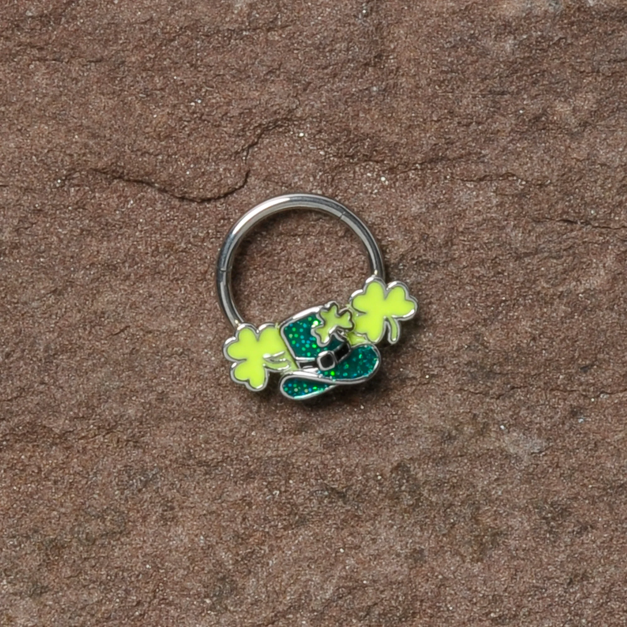 16G 3/8 Glitter Top Hat Shamrocks St Patricks Hinged Segment Ring - Image 6