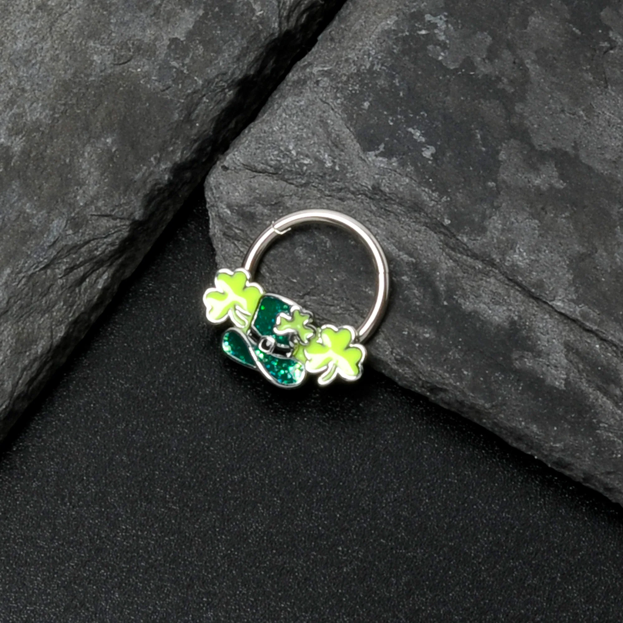 16G 3/8 Glitter Top Hat Shamrocks St Patricks Hinged Segment Ring - Image 7