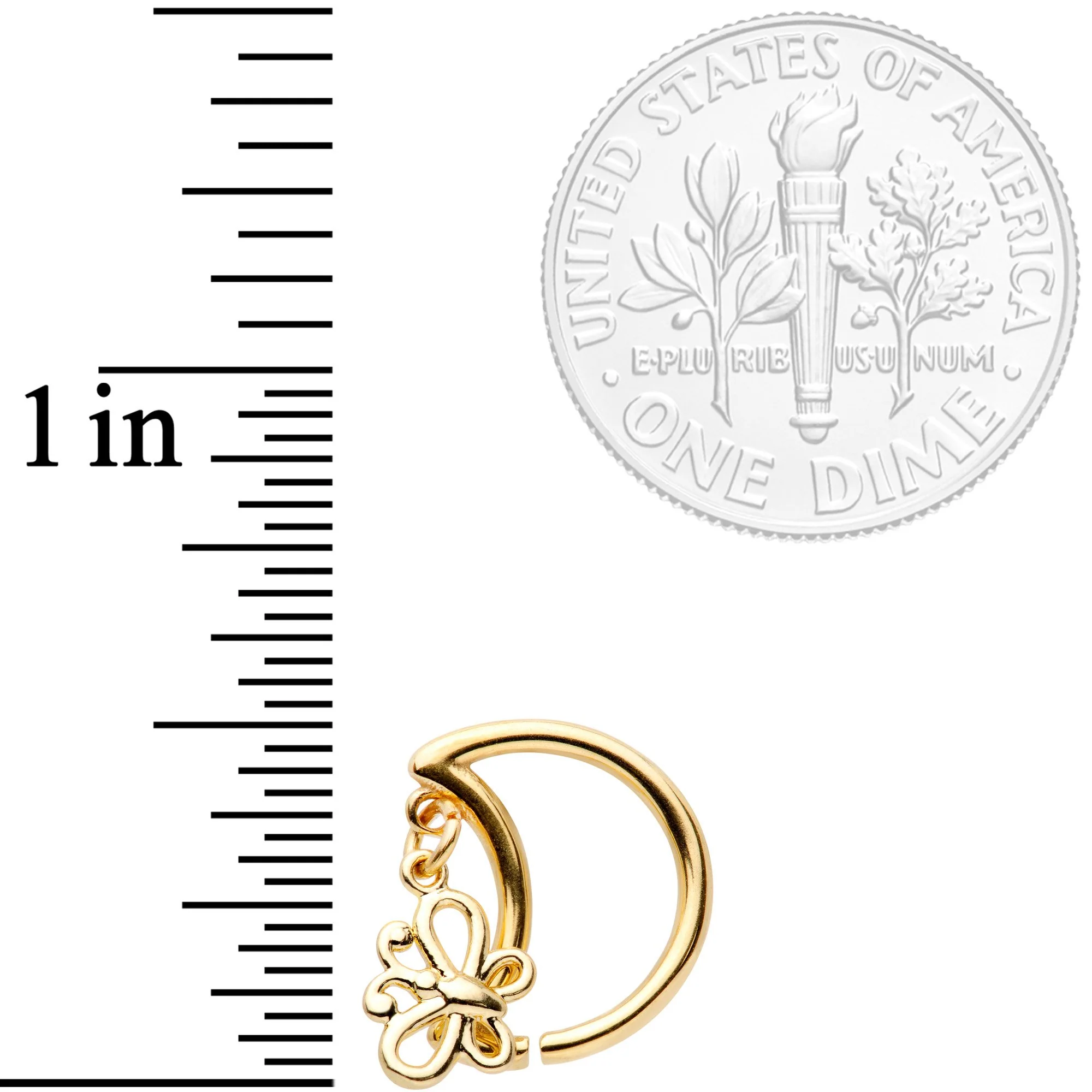 16G 3/8 Gold Tone Crescent Moon Butterfly Right Ear Closure Ring - Image 2
