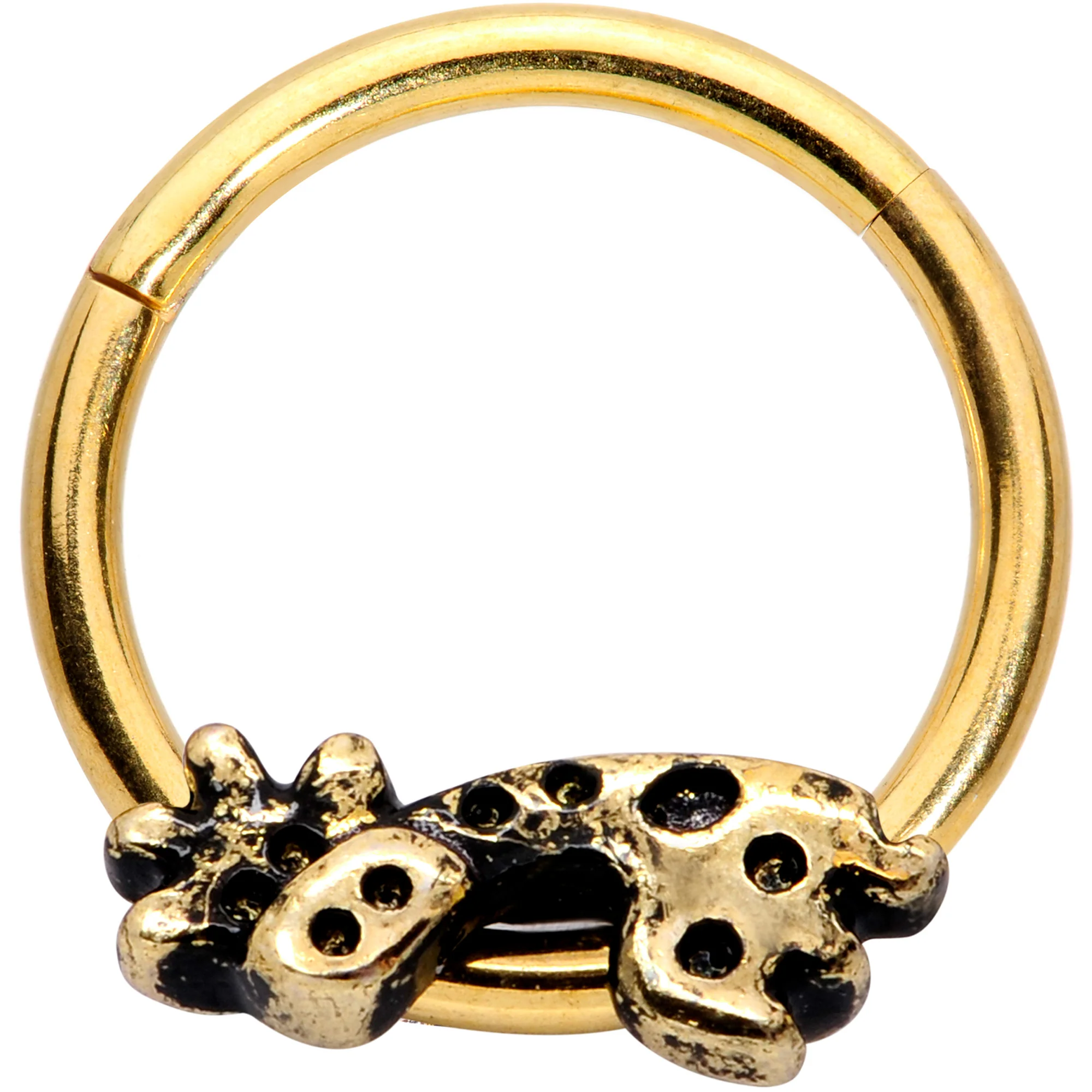 16G 3/8  Gold Tone Happy Giraffe Hinged Segment Ring