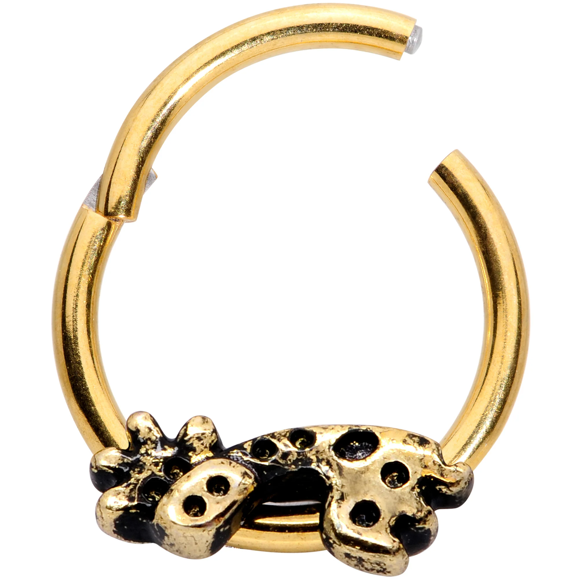 16G 3/8  Gold Tone Happy Giraffe Hinged Segment Ring - Image 2