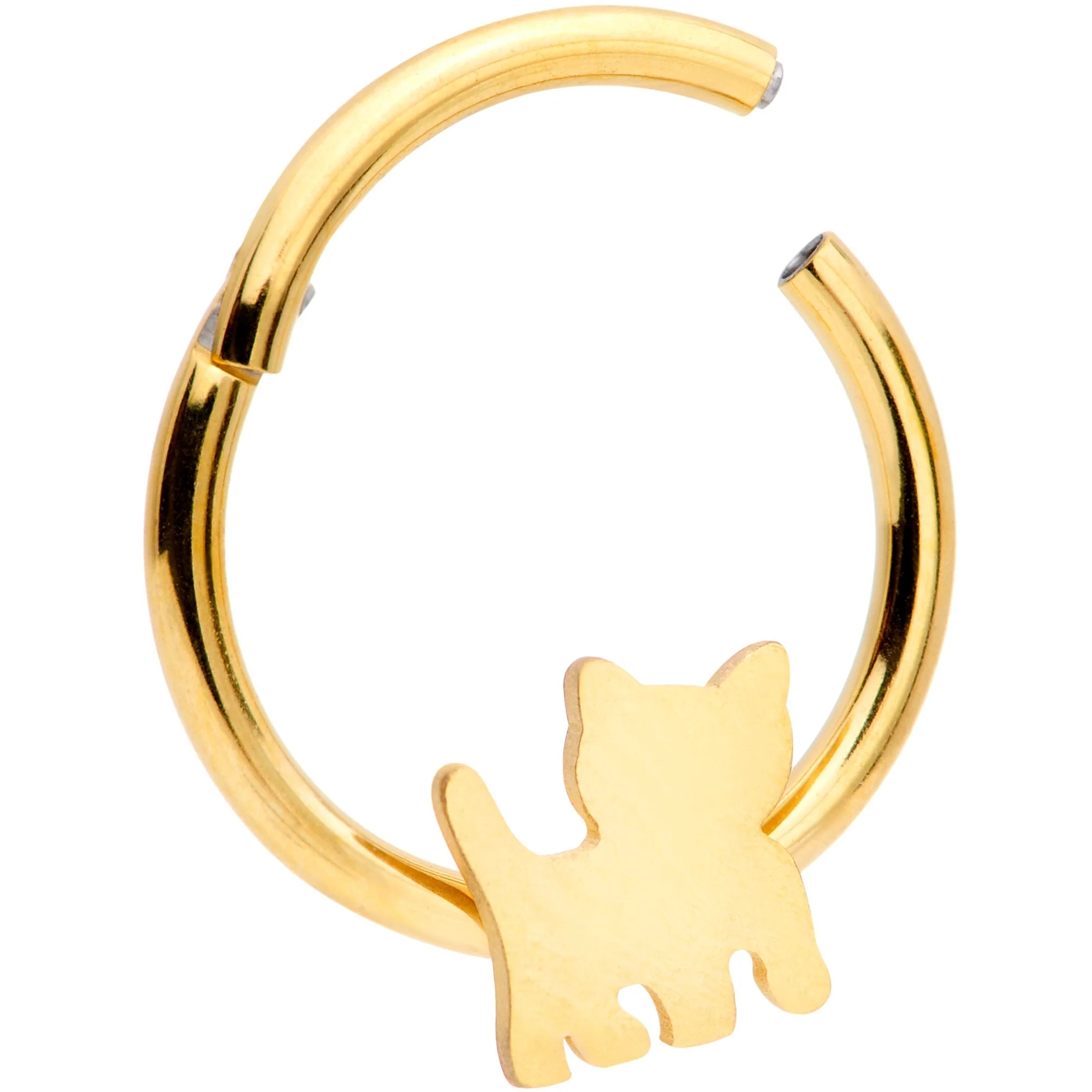 16G 3/8 Gold Tone Kitty Cat Hinged Segment Ring - Image 2