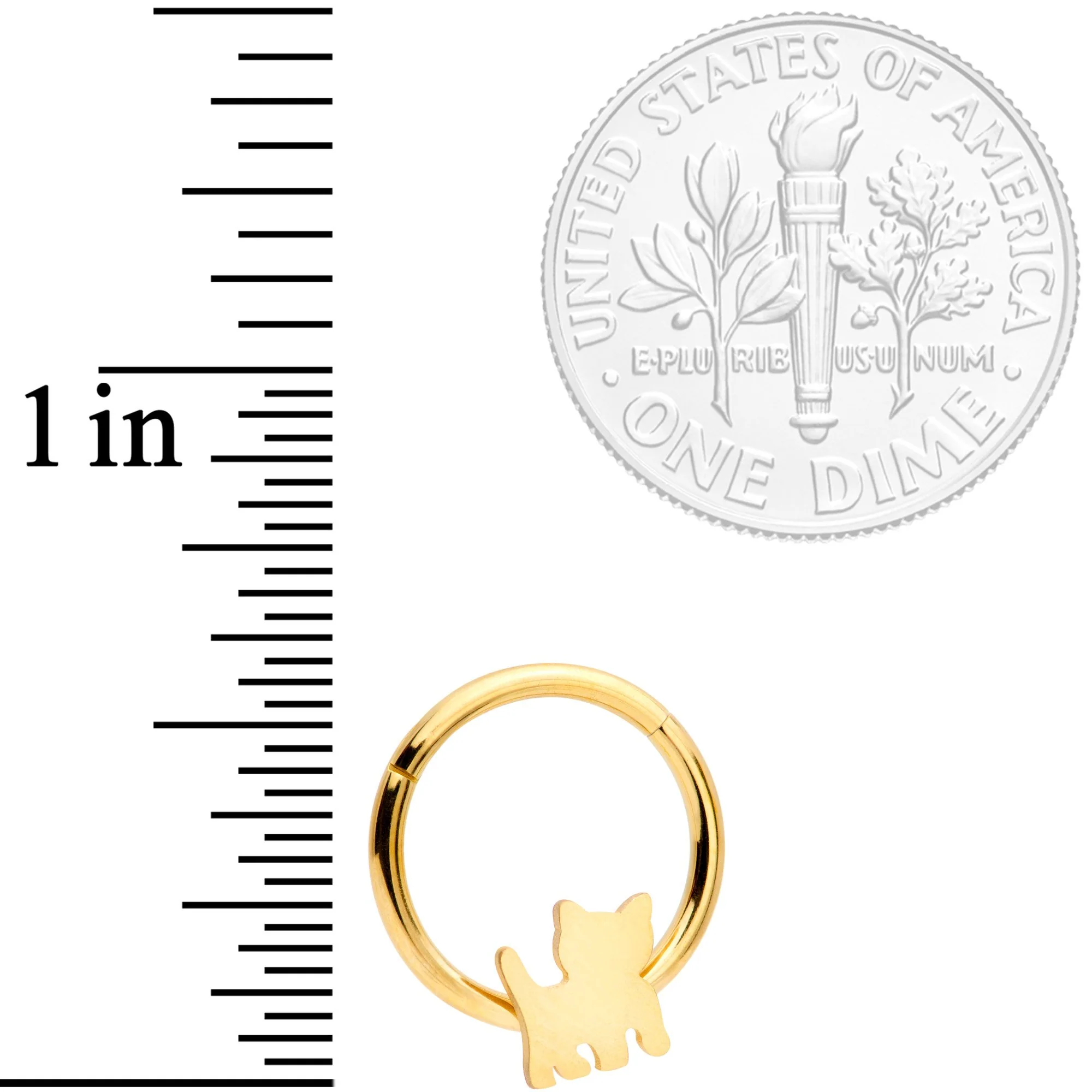 16G 3/8 Gold Tone Kitty Cat Hinged Segment Ring - Image 3