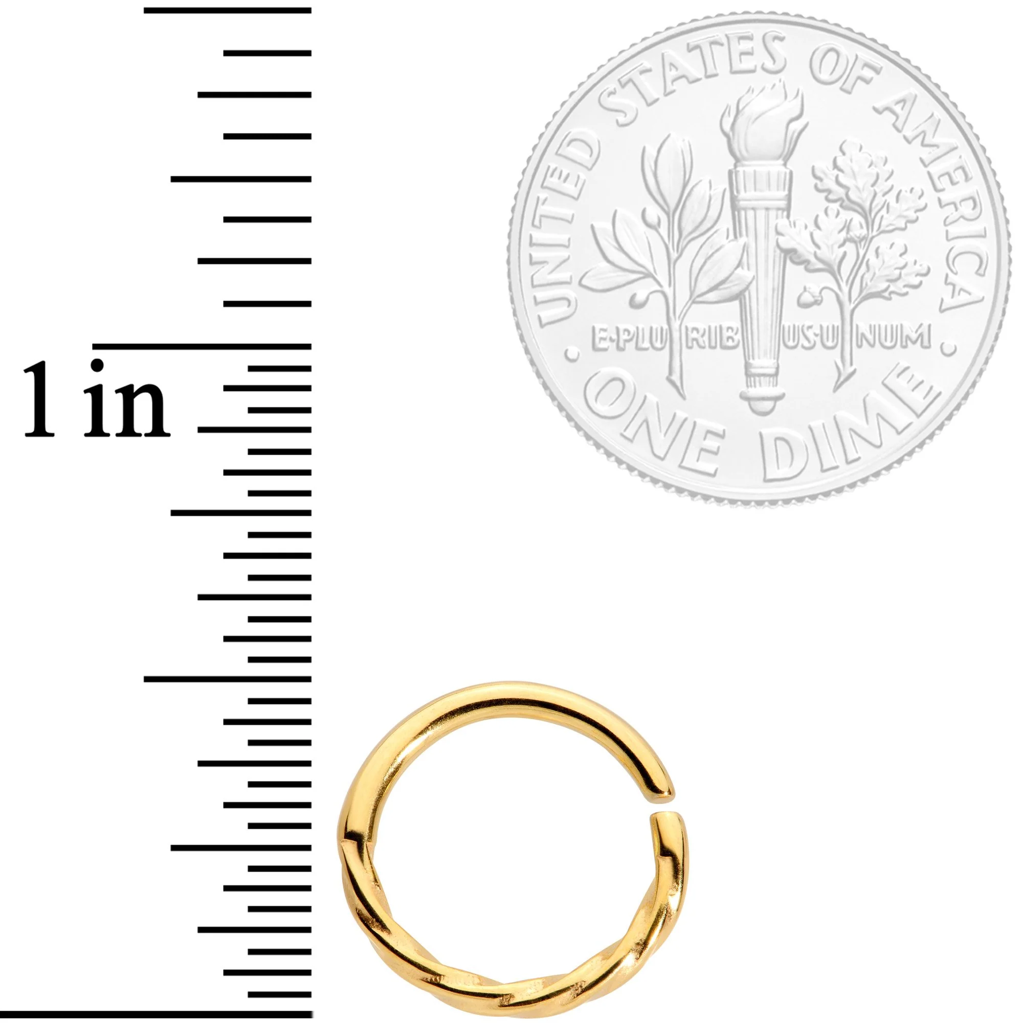 16G 3/8 Gold Tone Simply Twisted Closure Ring - Image 2