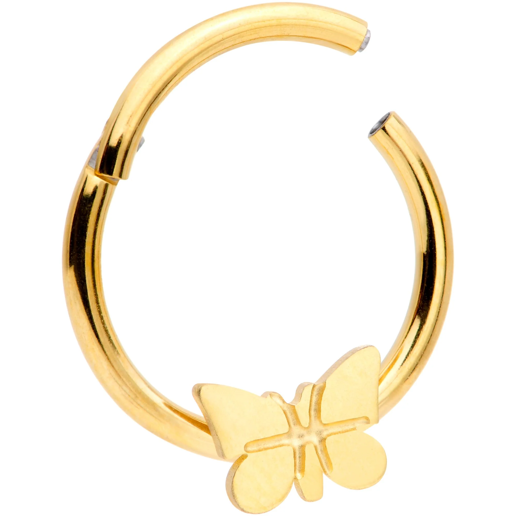 16G 3/8 Gold Tone Spring Butterfly Hinged Segment Ring - Image 2