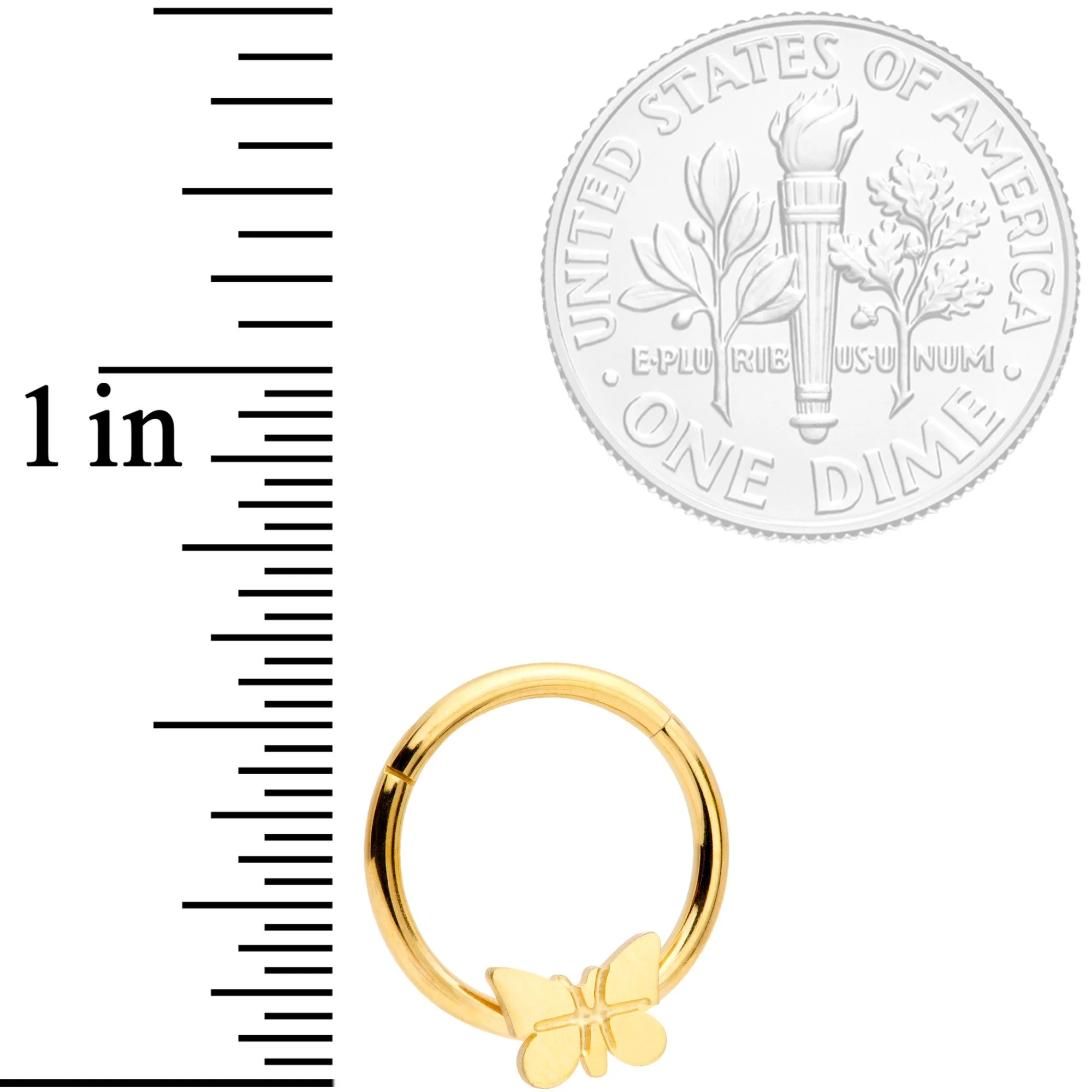 16G 3/8 Gold Tone Spring Butterfly Hinged Segment Ring - Image 3