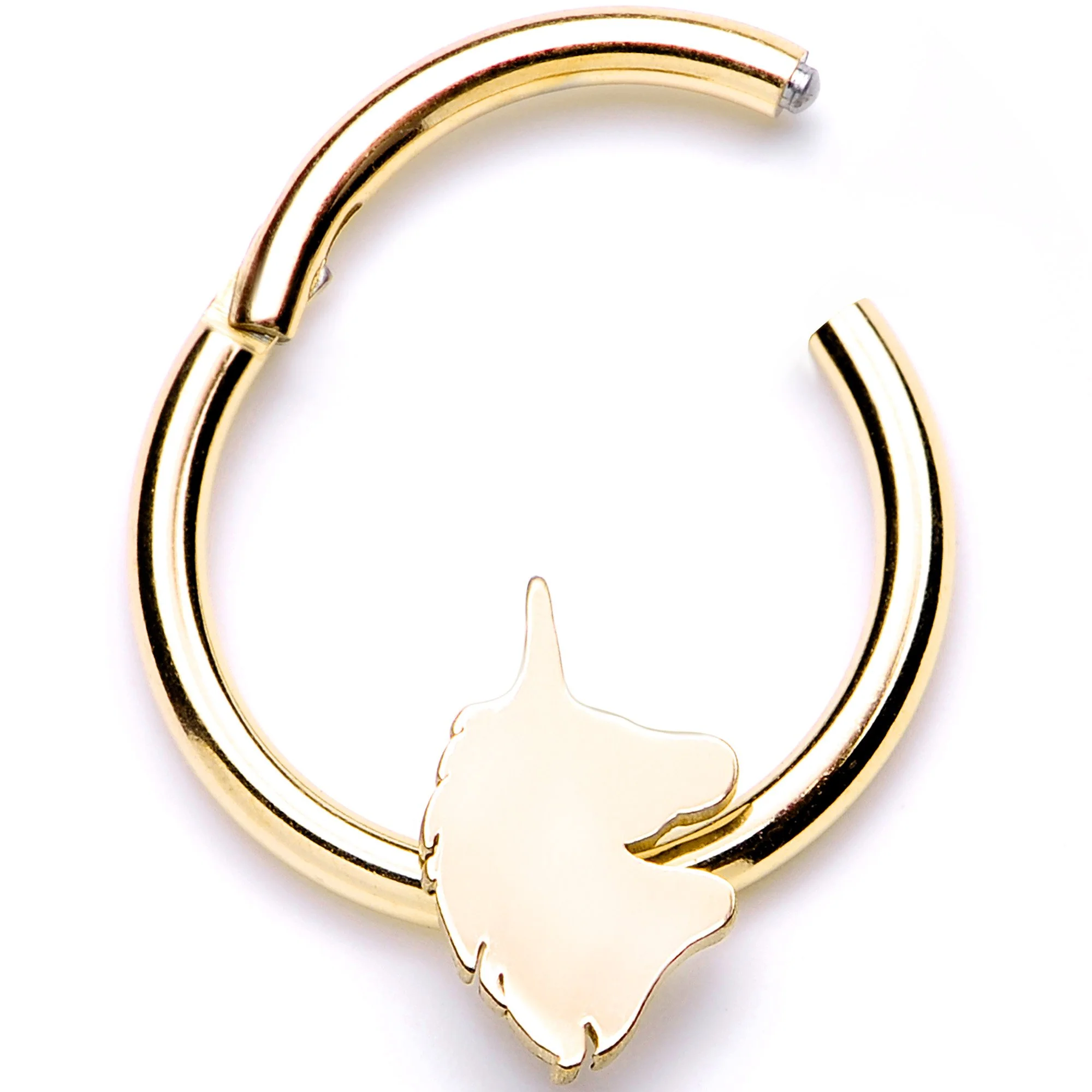16G 3/8 Gold Tone Unicorn Hinged Segment Ring - Image 2
